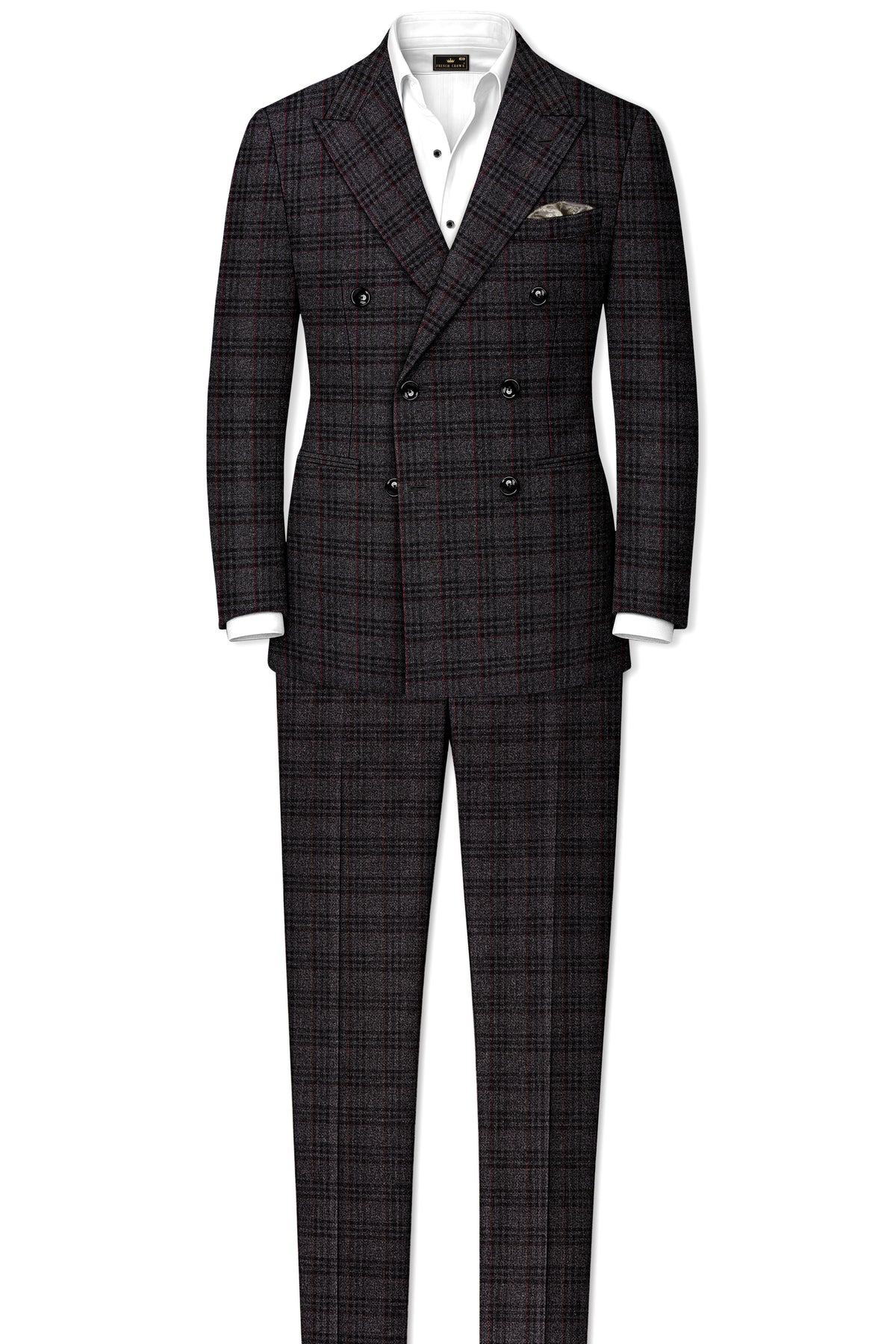 Velours-Ship Gray Plaid Tweed Stretchable Waistband Pant
