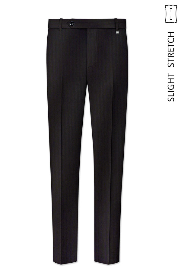 Imperio-Umber Brown Pencil Striped Wool Rich Slight Stretch Waistband Pant
