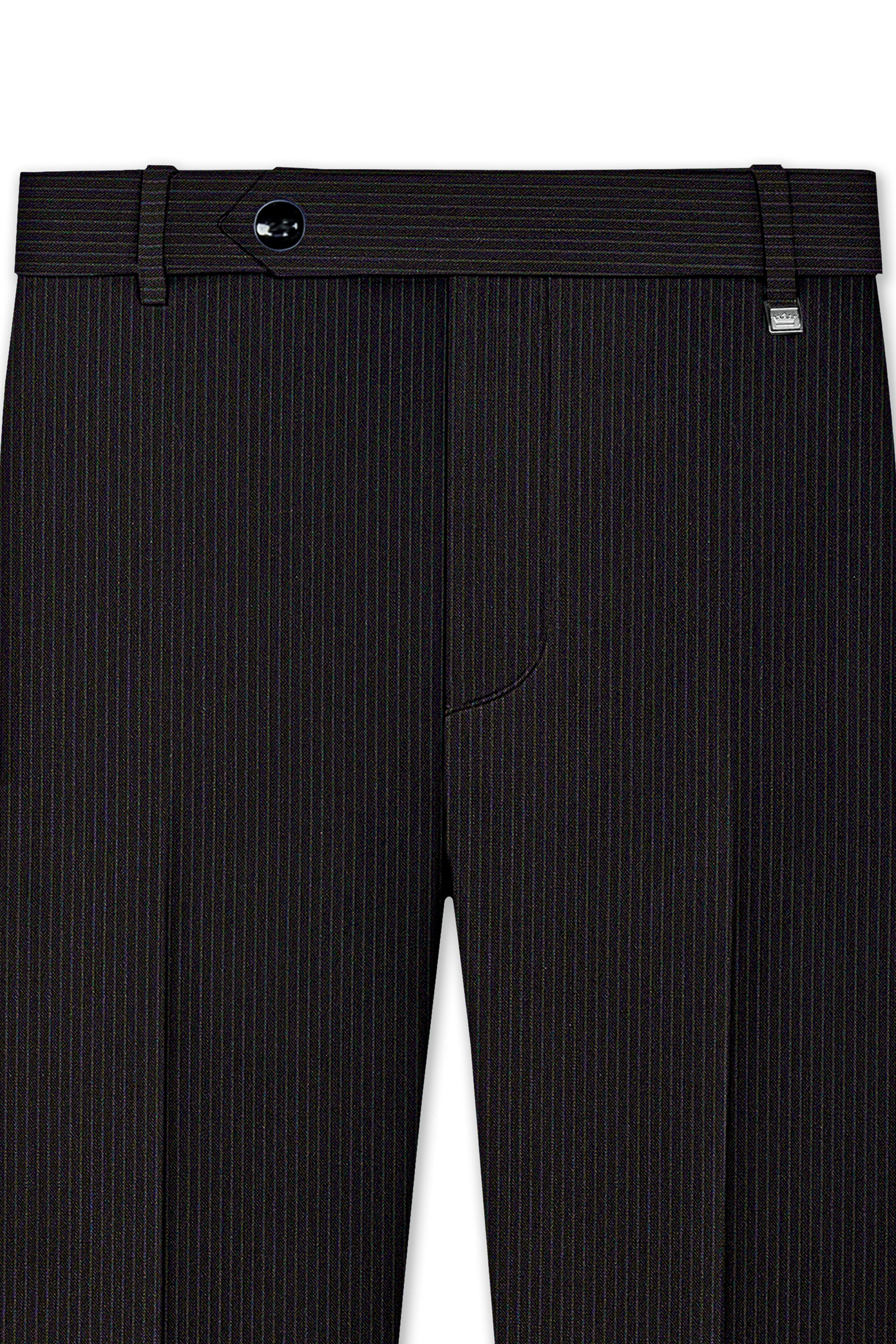 Imperio-Umber Brown Pencil Striped Wool Rich Slight Stretch Waistband Pant