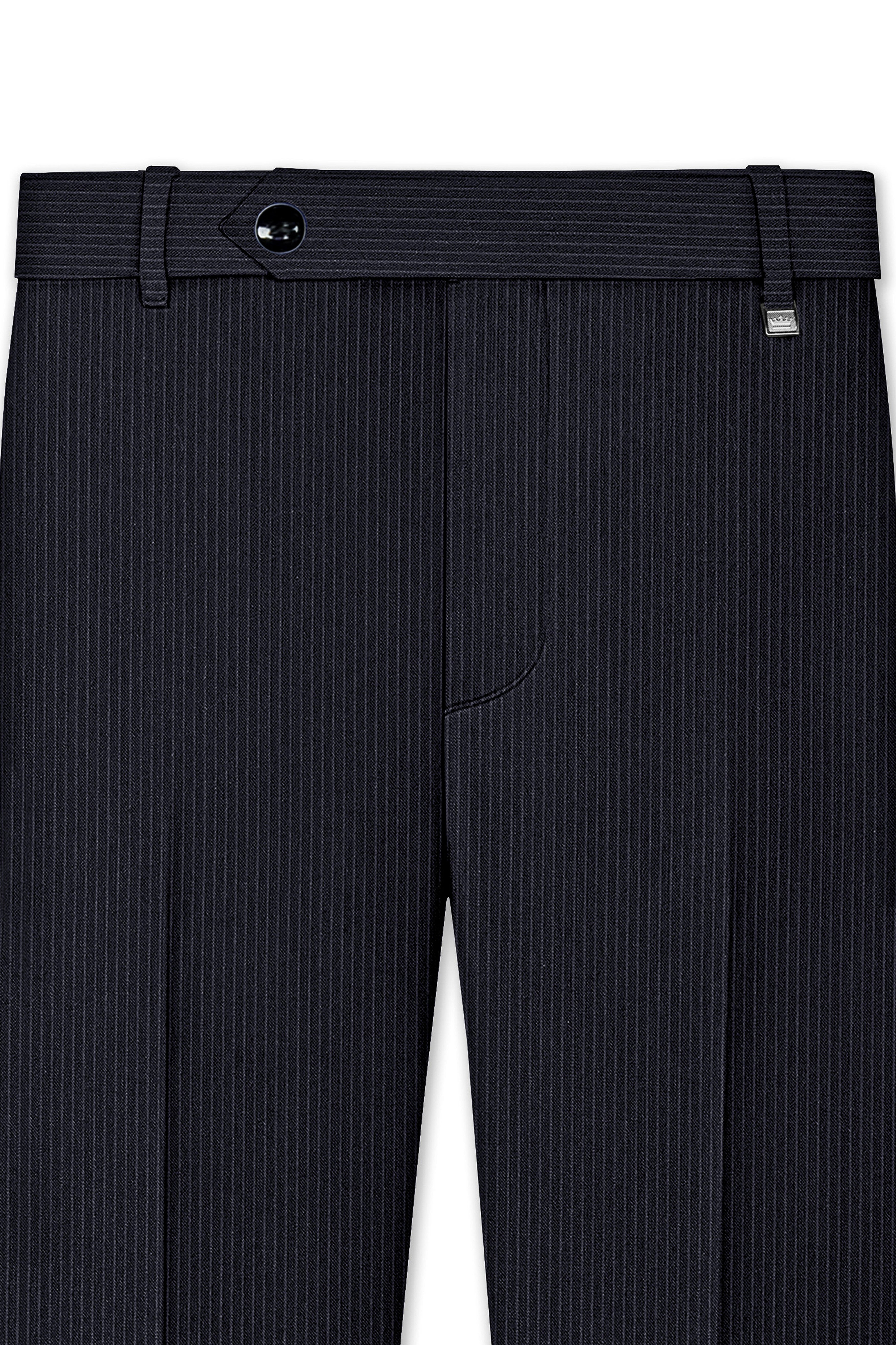 Cosmire-Space Blue Pencil Striped Wool Rich Slight Stretch Single Waistband Pant