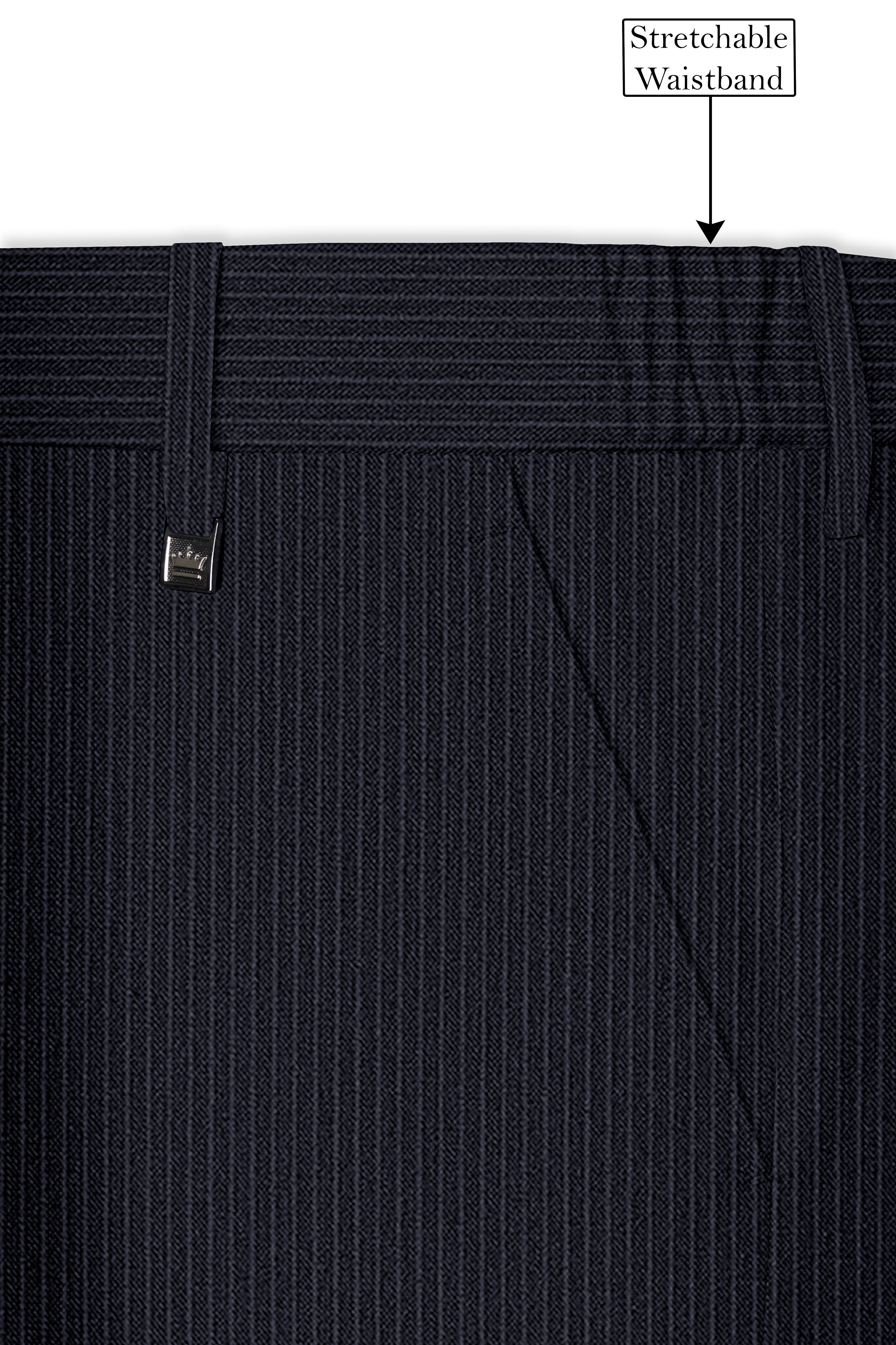 Cosmire-Space Blue Pencil Striped Wool Rich Slight Stretch Single Waistband Pant