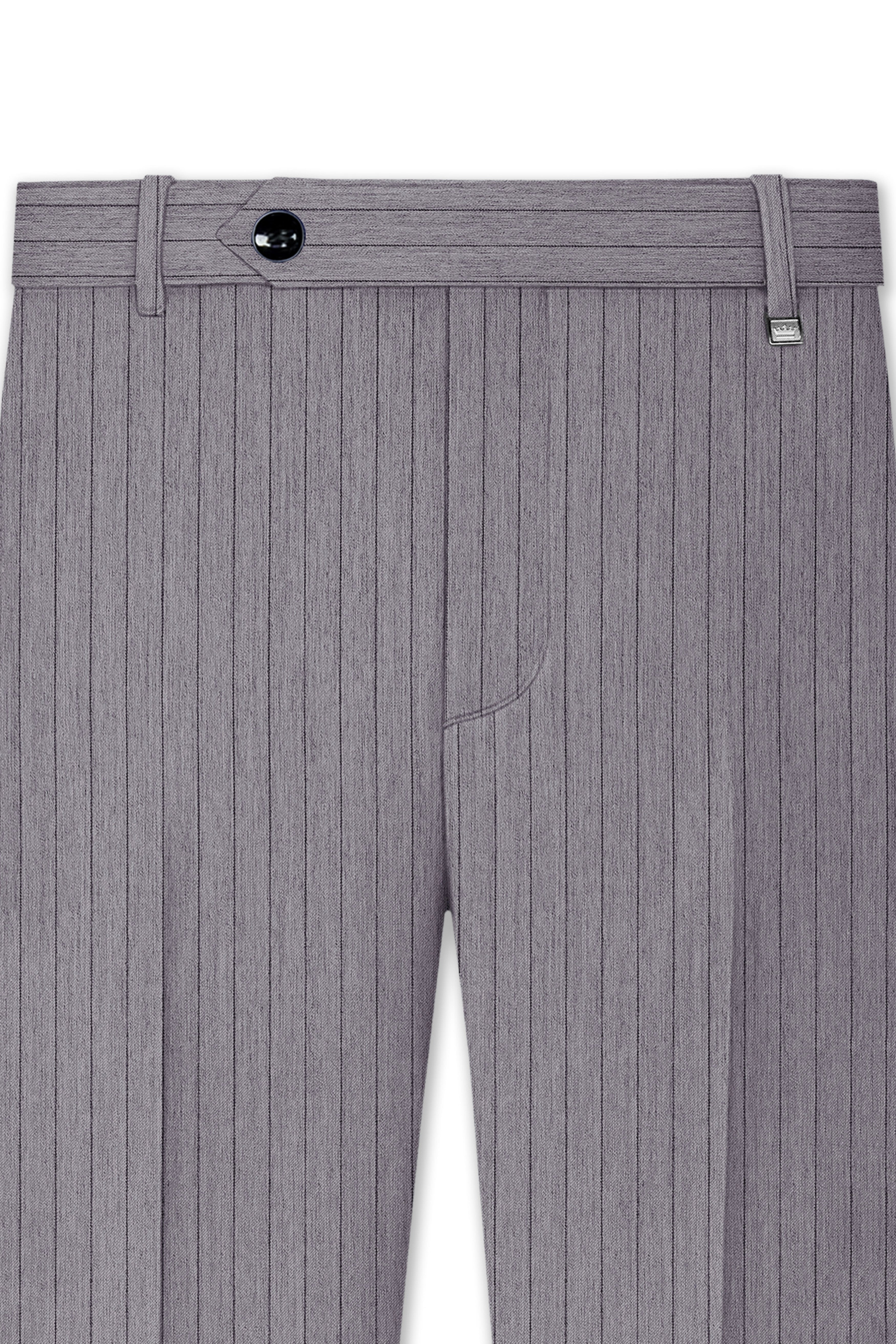 Velmoro-Mauve Gray Pin Striped Wool Rich Slight Stretch Waistband Pant