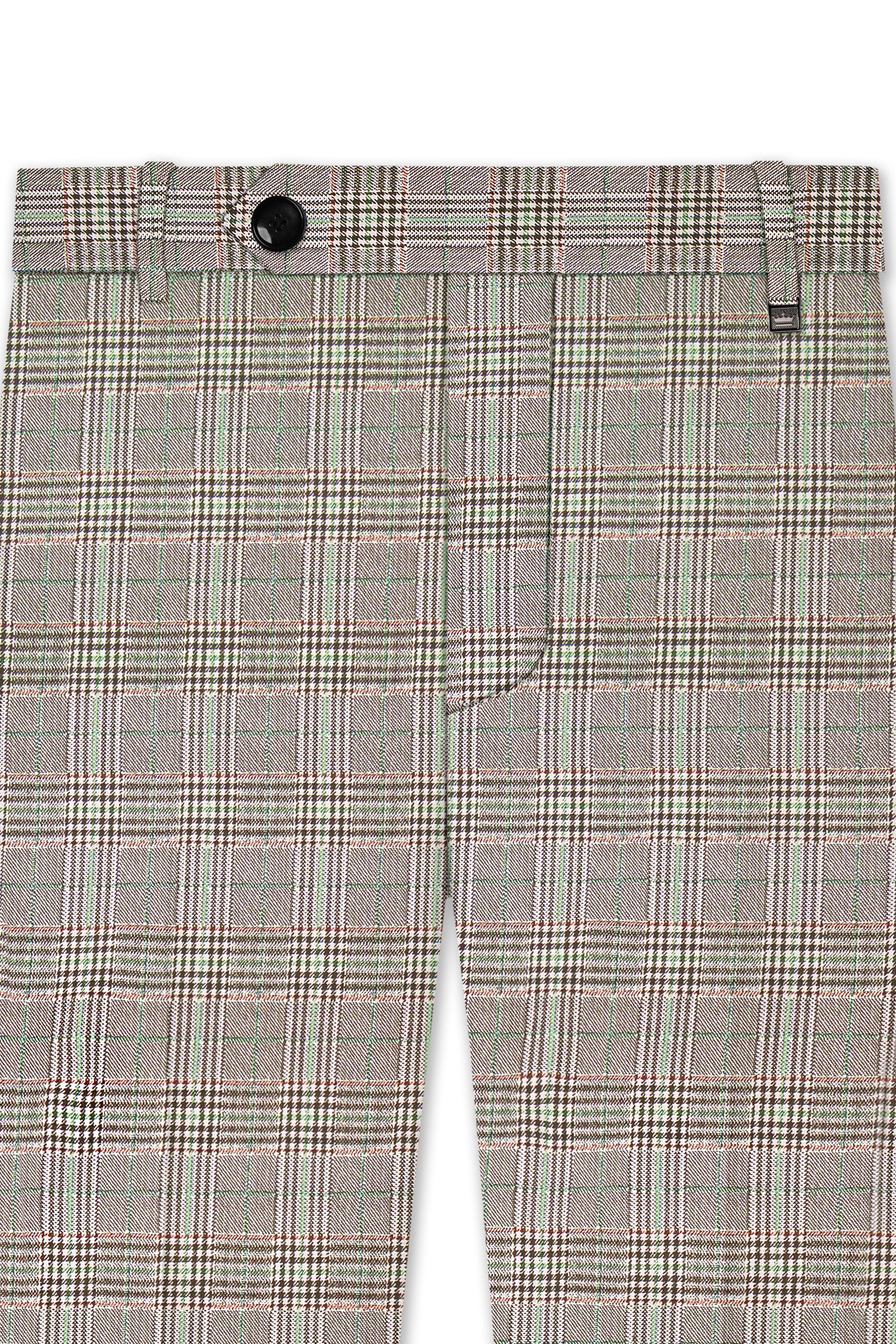 Truffle-Cafe Noir Brown Plaid Wool Rich Stretchable Waistband Pant