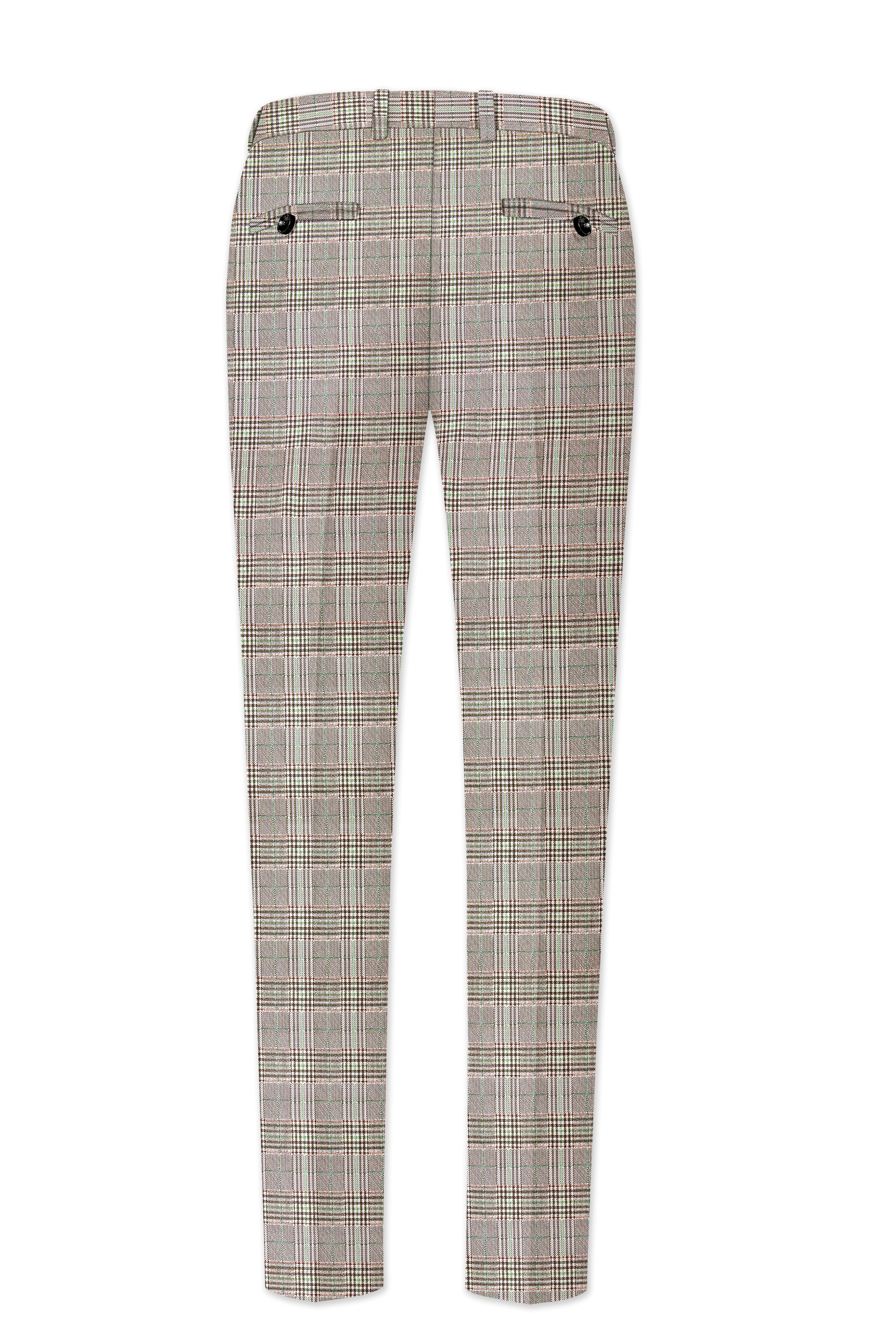 Truffle-Cafe Noir Brown Plaid Wool Rich Stretchable Waistband Pant
