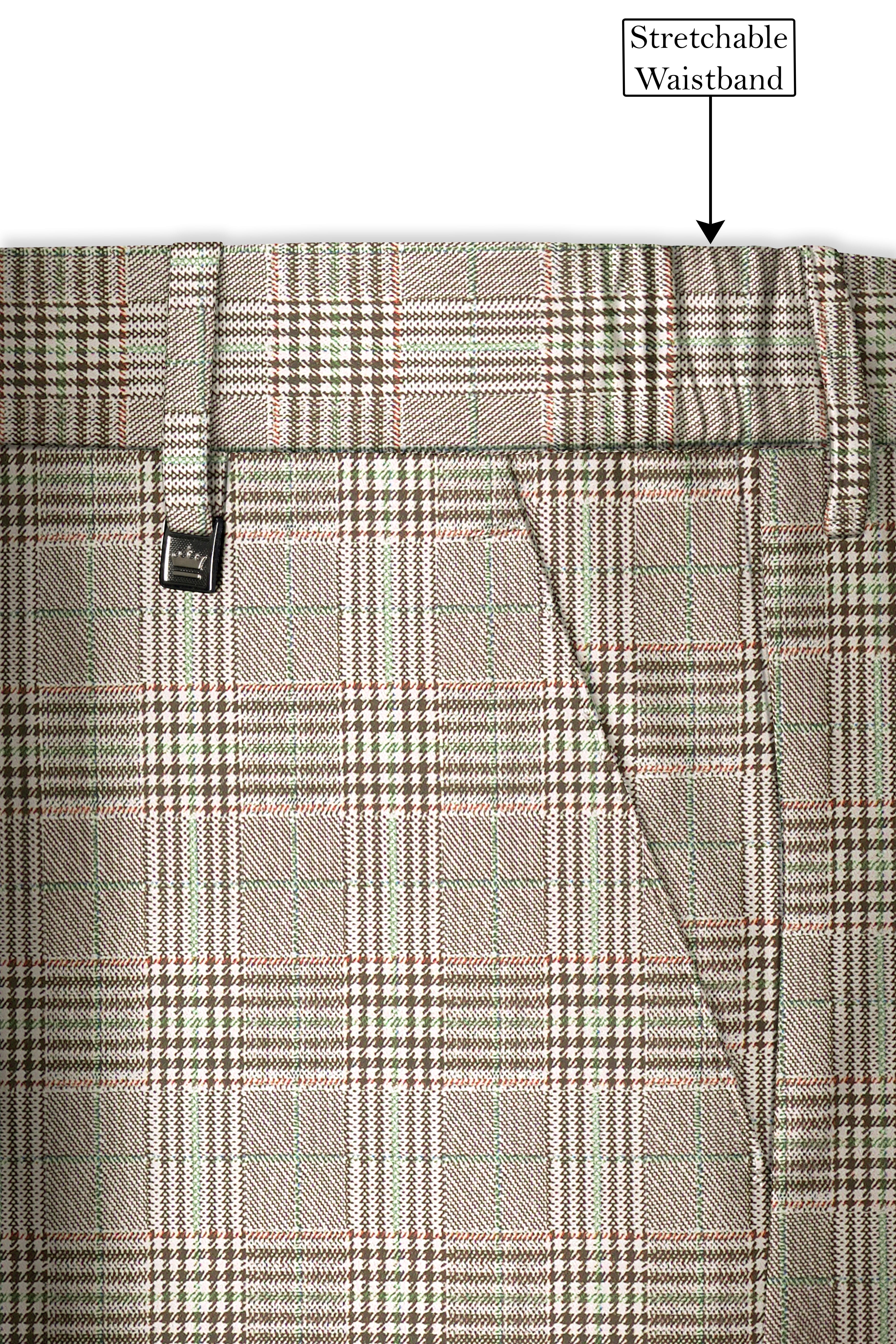 Truffle-Cafe Noir Brown Plaid Wool Rich Stretchable Waistband Pant