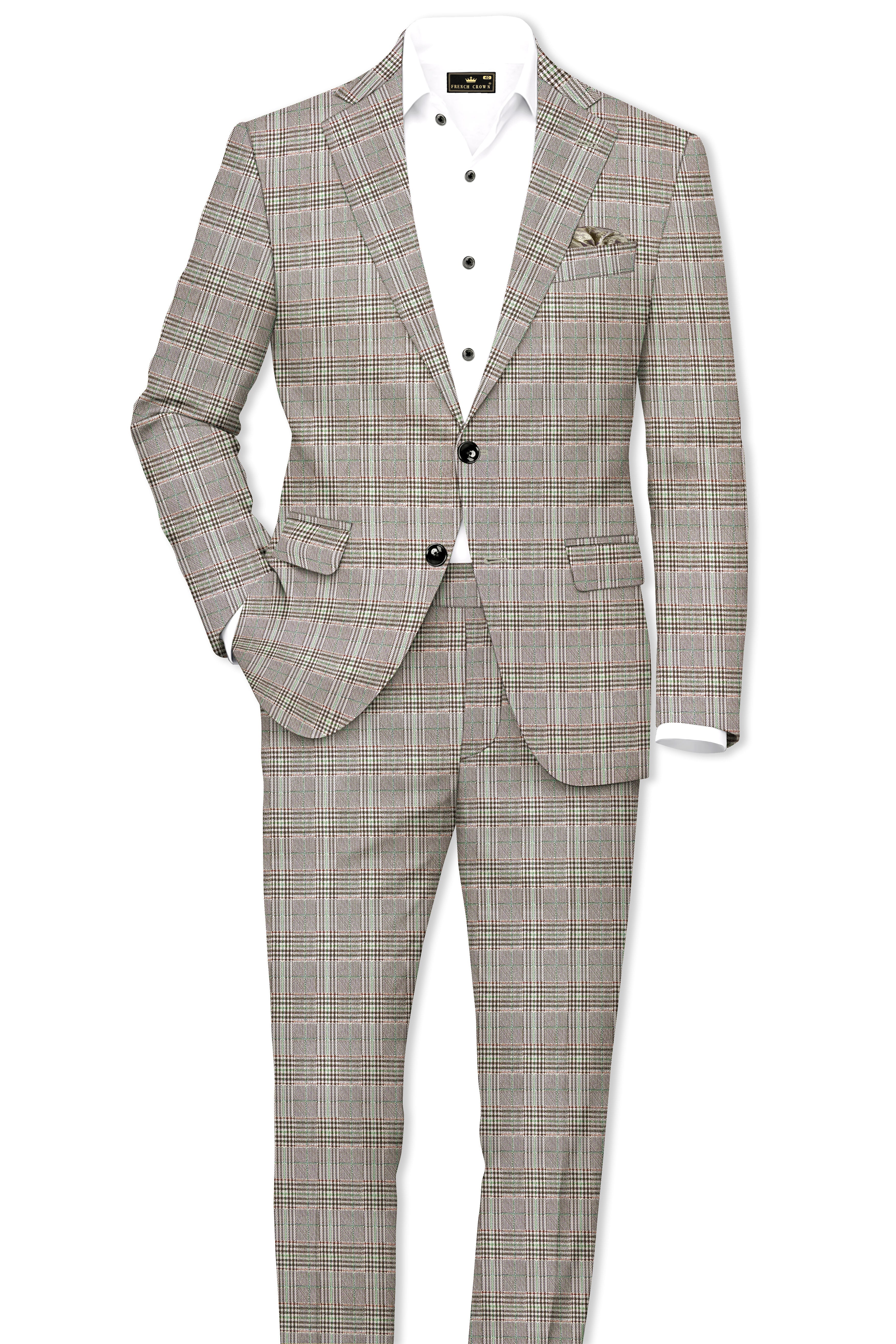 Truffle-Cafe Noir Brown Plaid Wool Rich Stretchable Waistband Pant