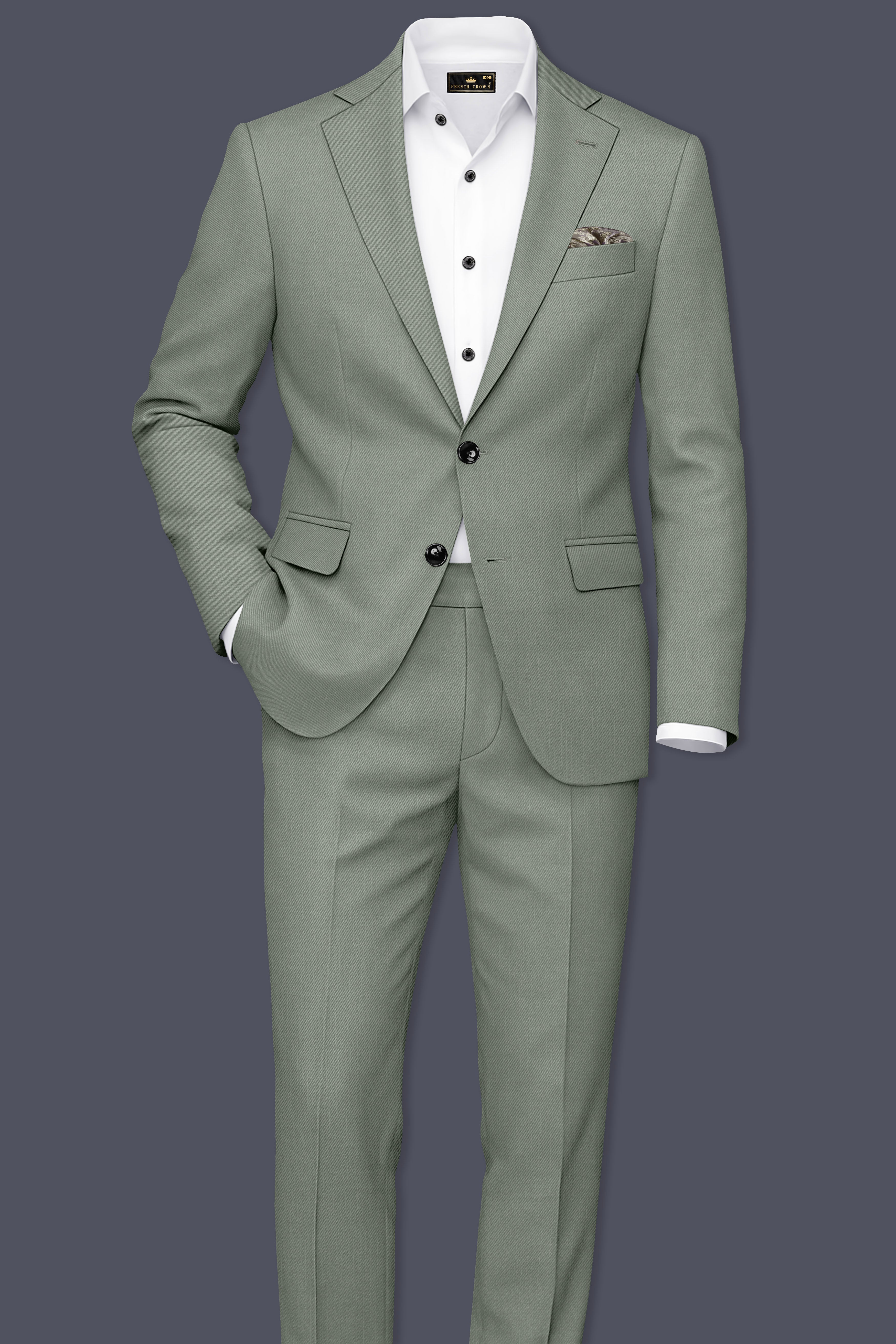 Sage-Smokey Green Wool Rich Slight Stretch Waistband Pant
