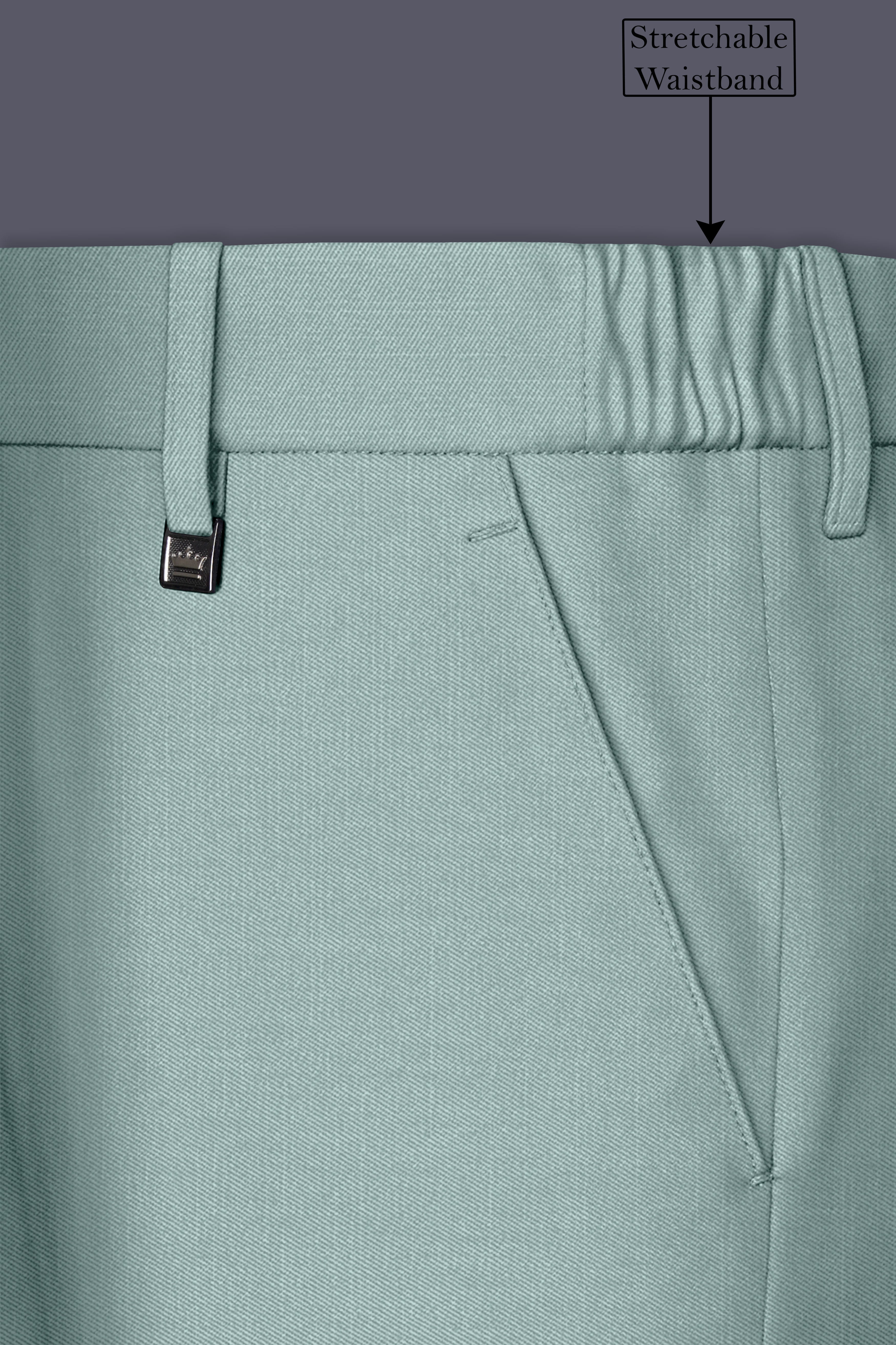 Tropic-Cadet Green Wool Rich Slight Stretch Waistband Pant