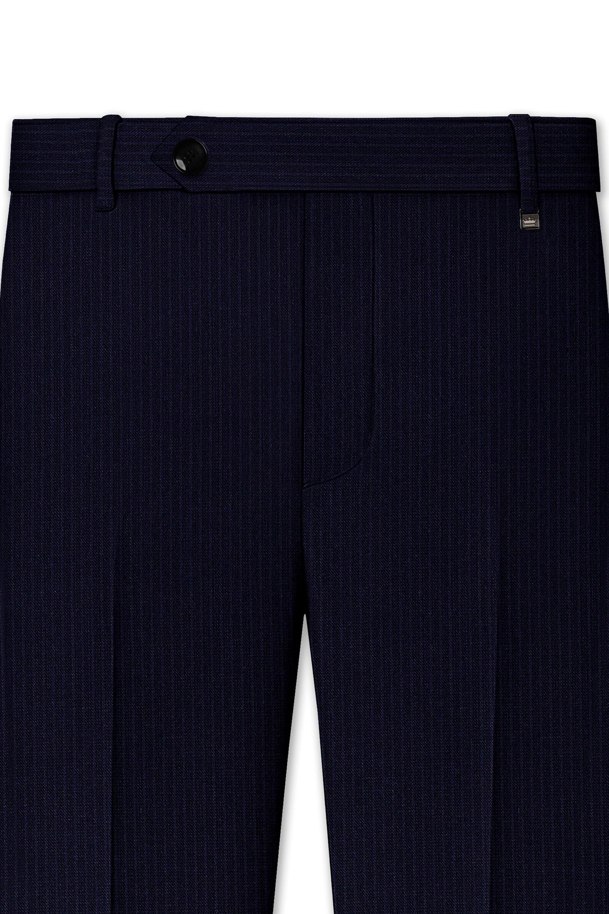 Elion-Bunker Blue Pencil Striped Wool Rich Slight Stretch Waistband Pant