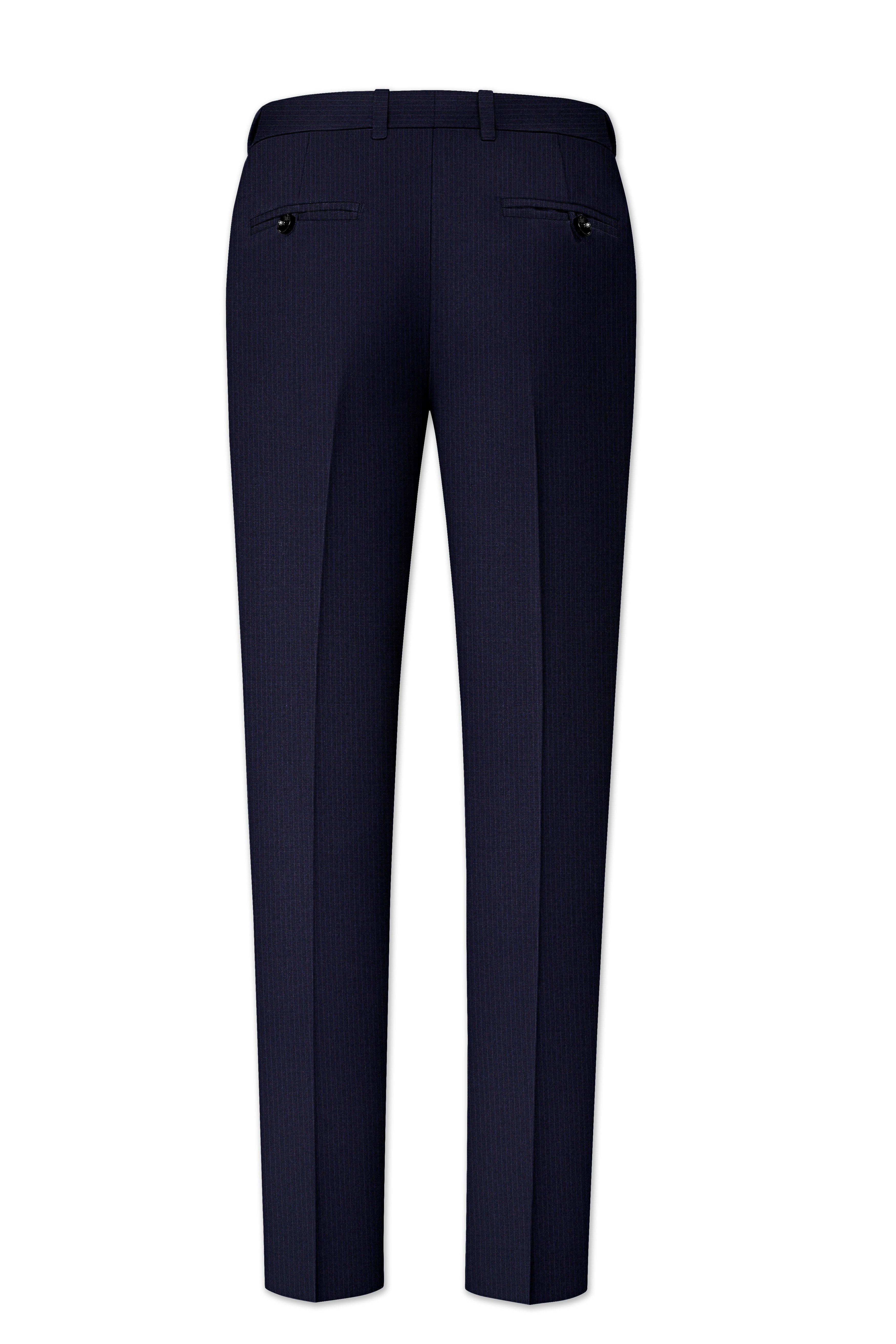 Elion-Bunker Blue Pencil Striped Wool Rich Slight Stretch Waistband Pant
