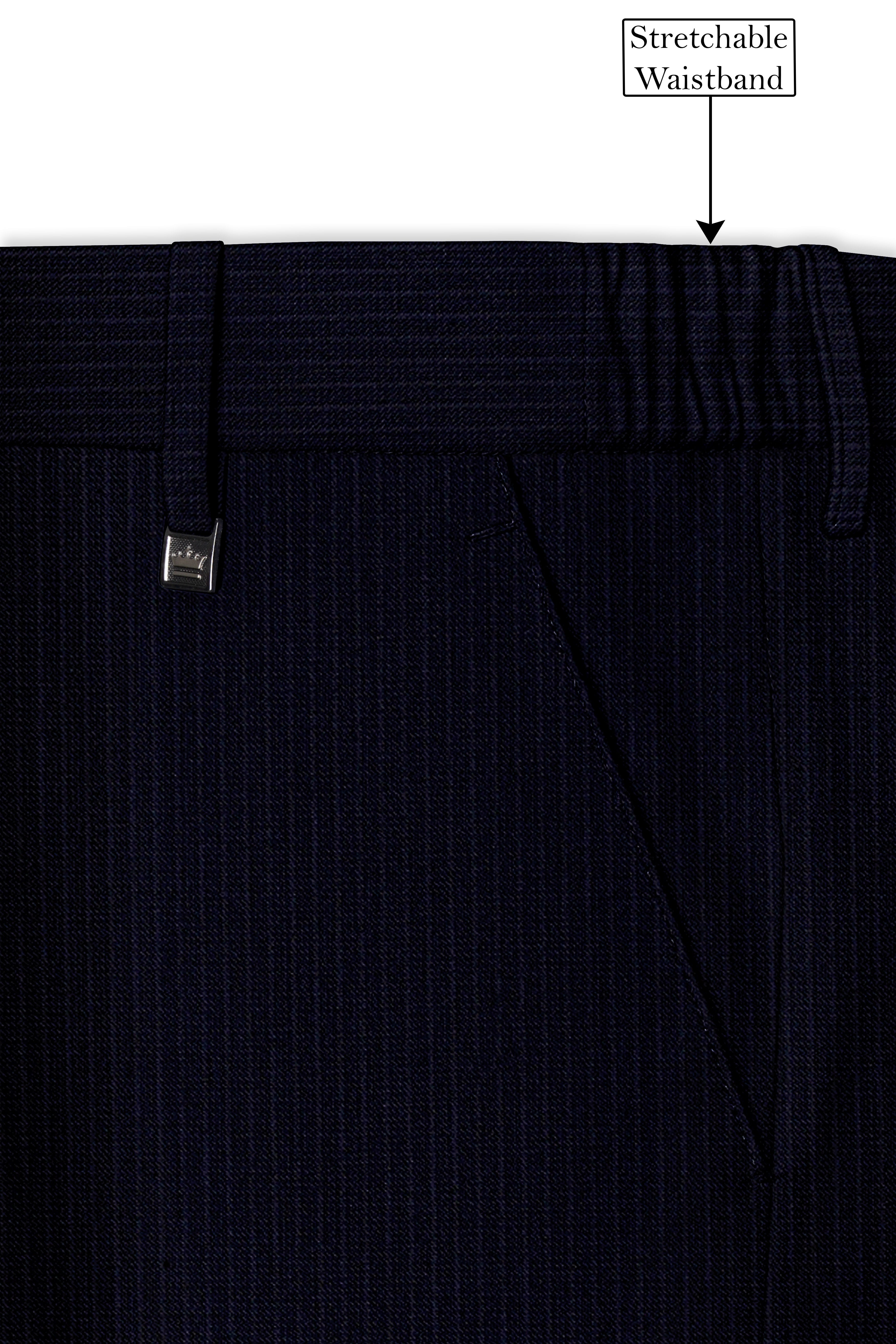 Elion-Bunker Blue Pencil Striped Wool Rich Slight Stretch Waistband Pant