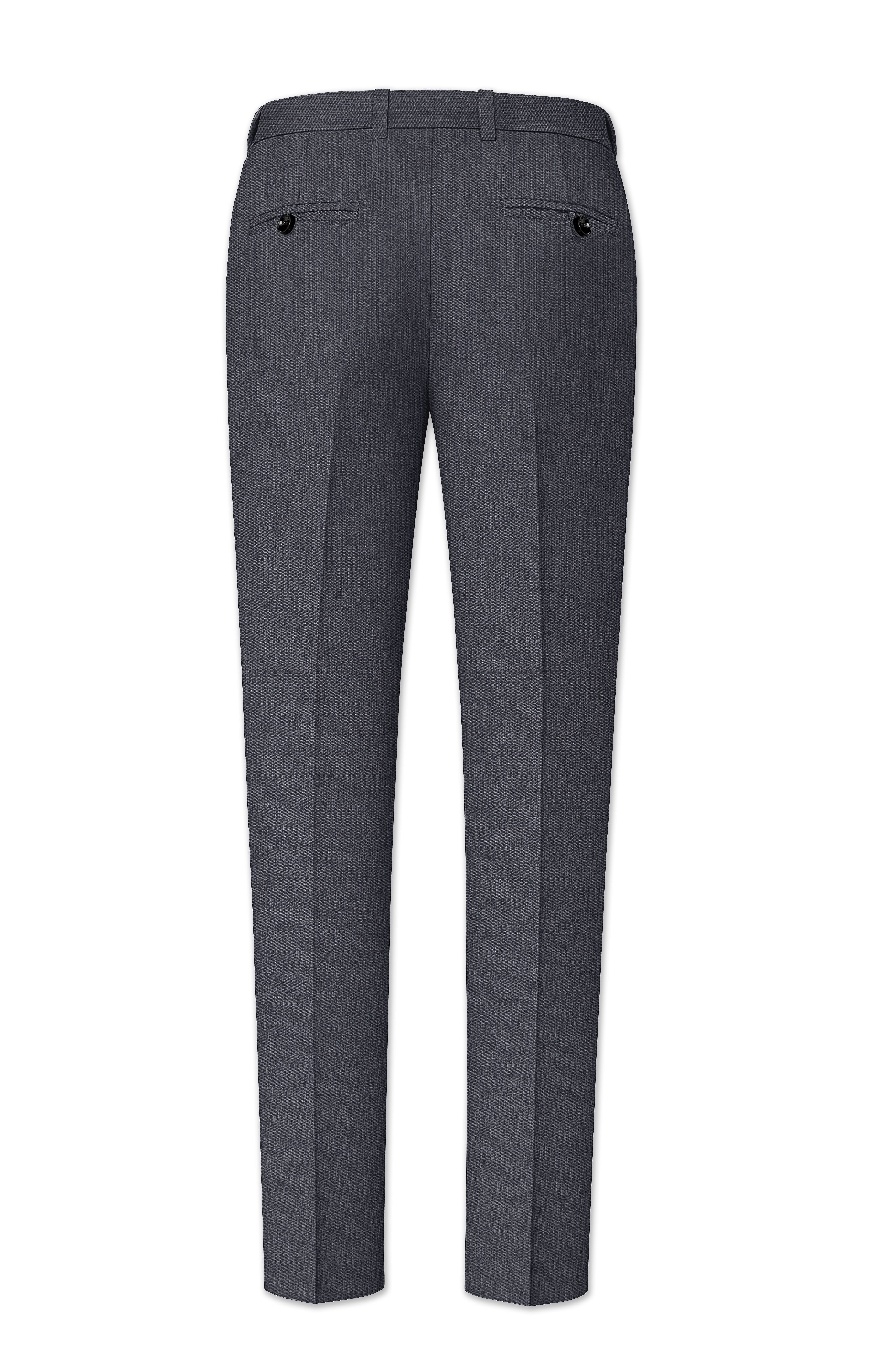 Monvex-Tuna Gray Pencil Striped Wool Rich Slight Stretch Waistband Pant