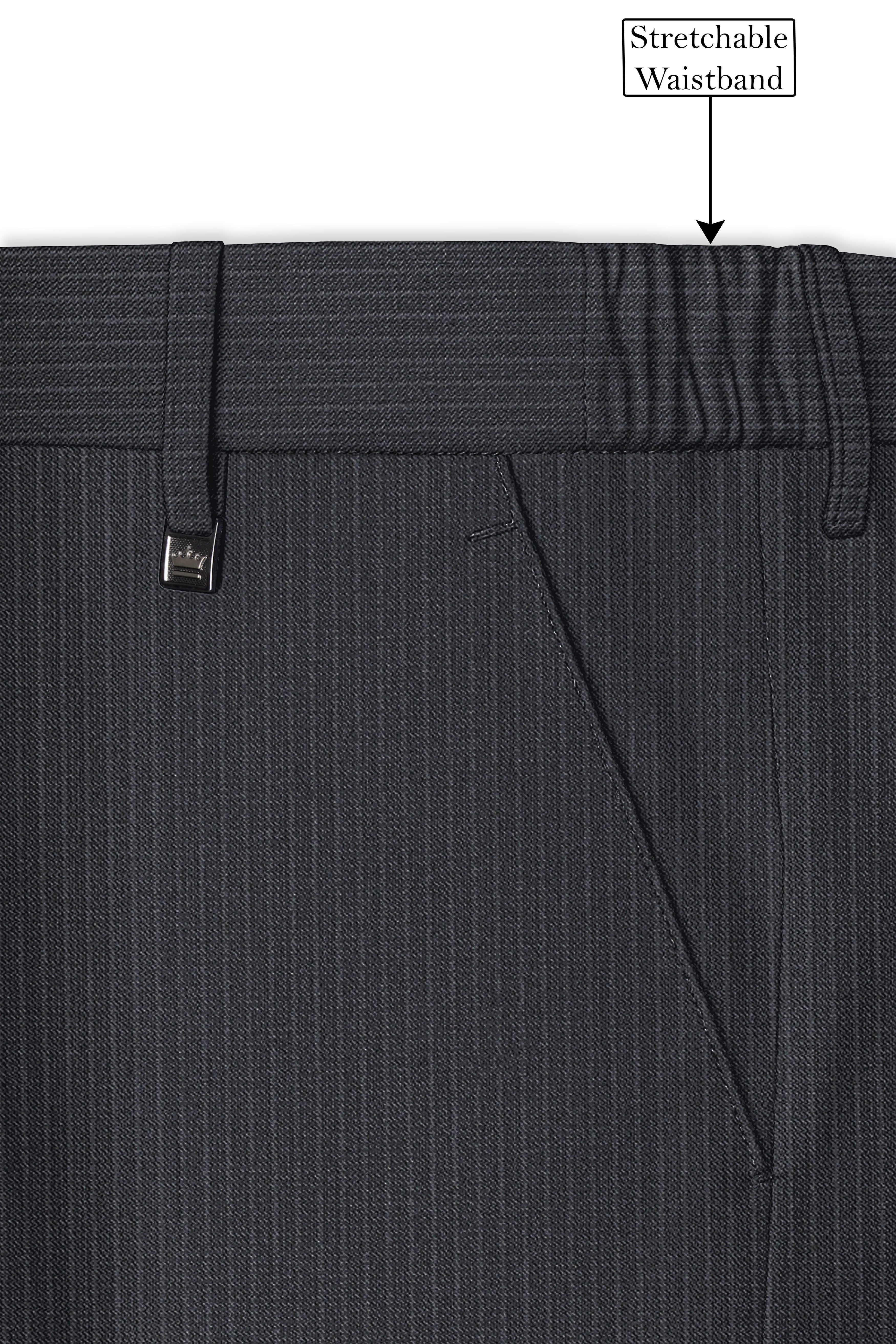 Monvex-Tuna Gray Pencil Striped Wool Rich Slight Stretch Waistband Pant
