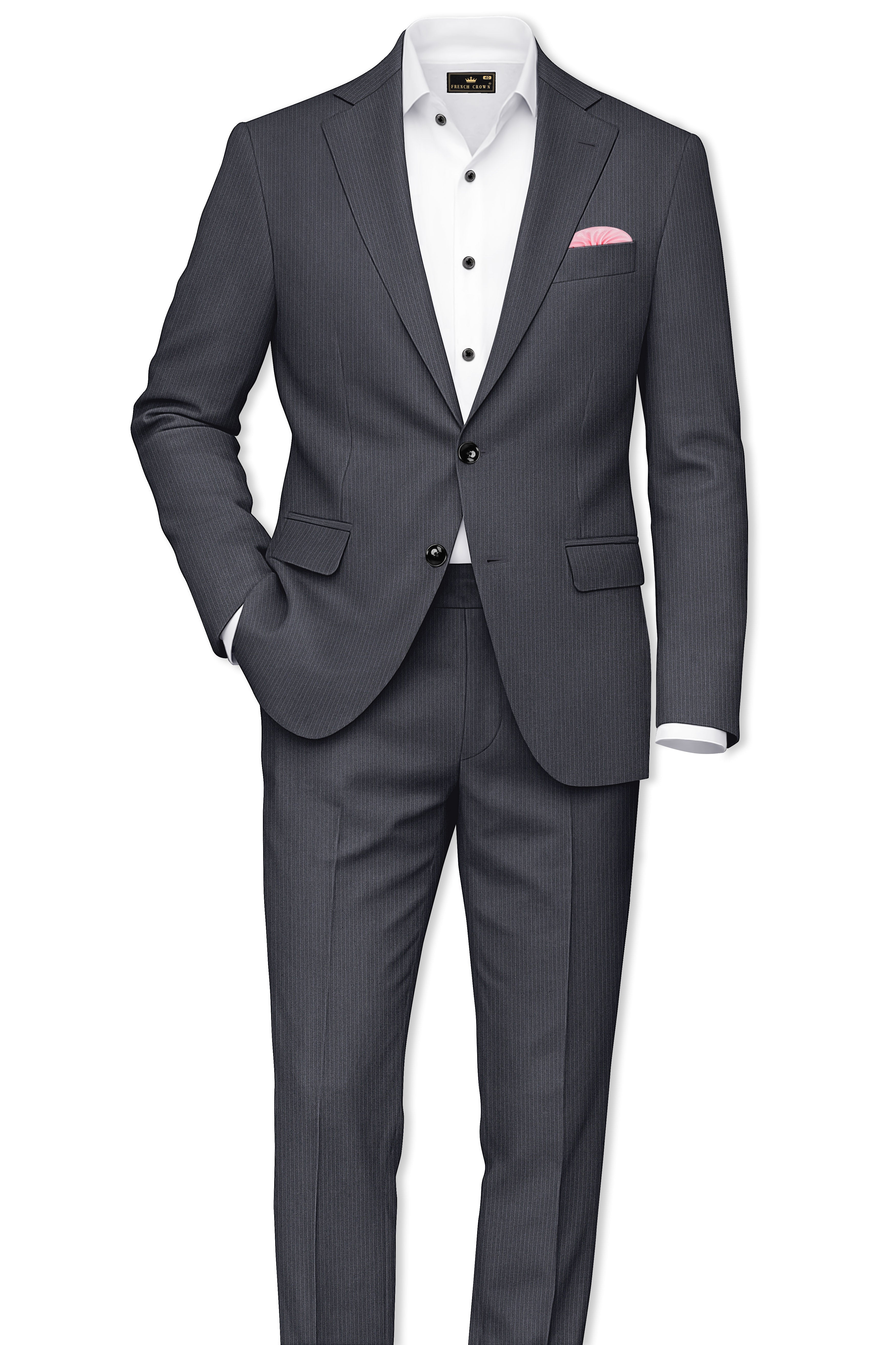 Monvex-Tuna Gray Pencil Striped Wool Rich Slight Stretch Waistband Pant