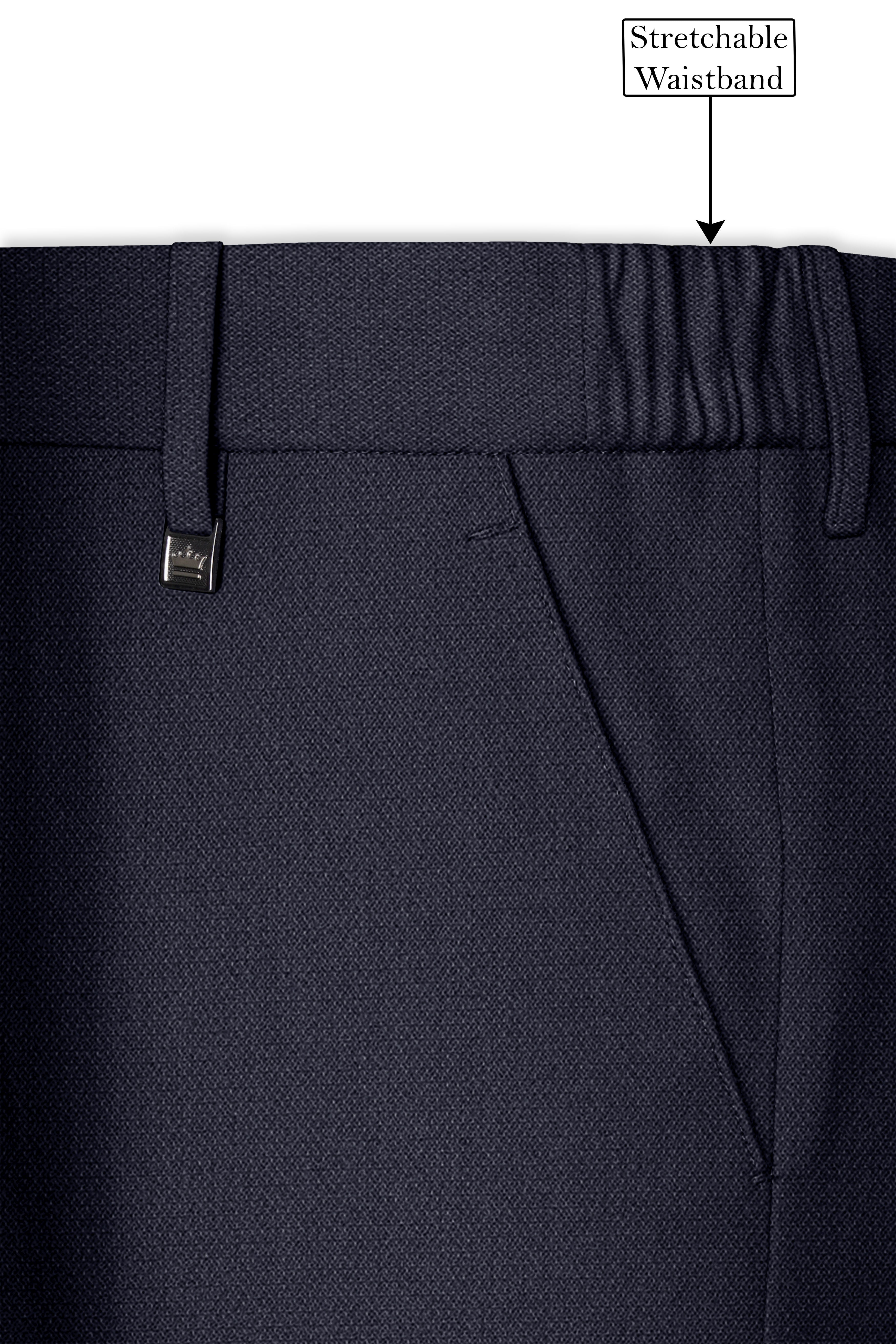 Obsidian-Paynes Gray Diamond Textured Wool Rich Slight Stretch Waistband Pant