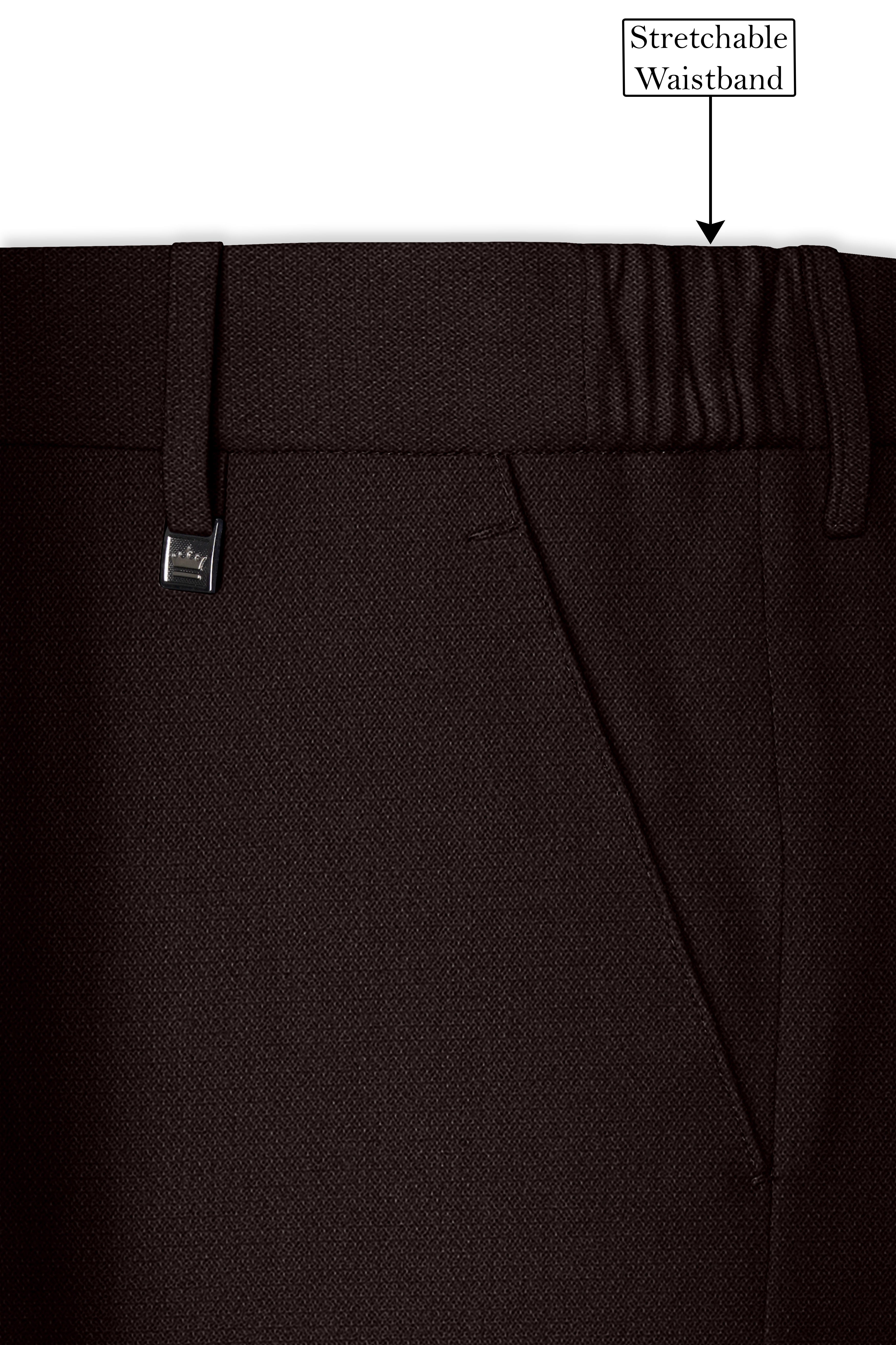 Hampton-Gondola Brown Diamond Textured Wool Rich Slight Stretch Waistband Pant