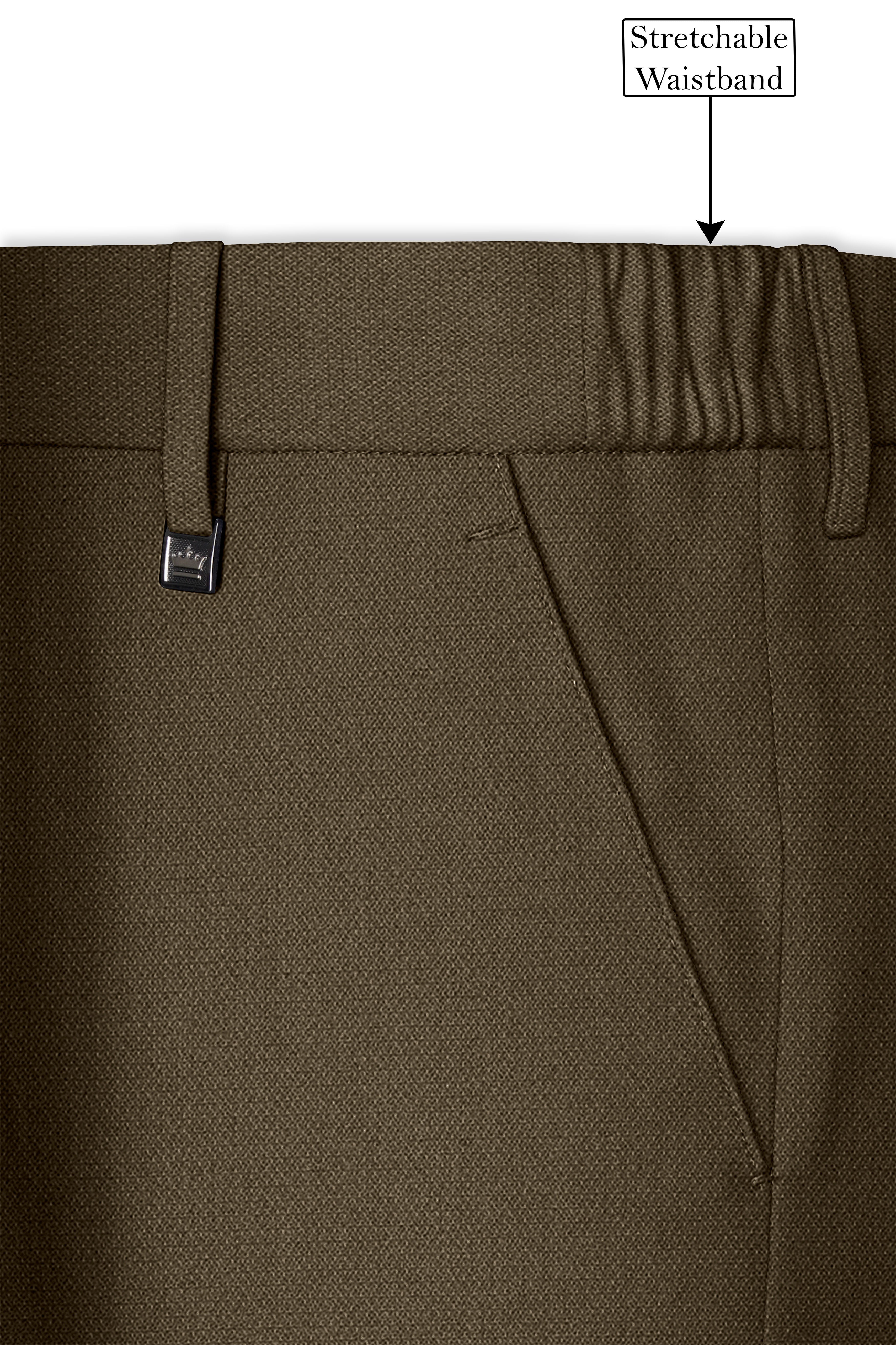 Vireo-Taupe Brown Diamond Textured Wool Rich Slight Stretch Waistband Pant