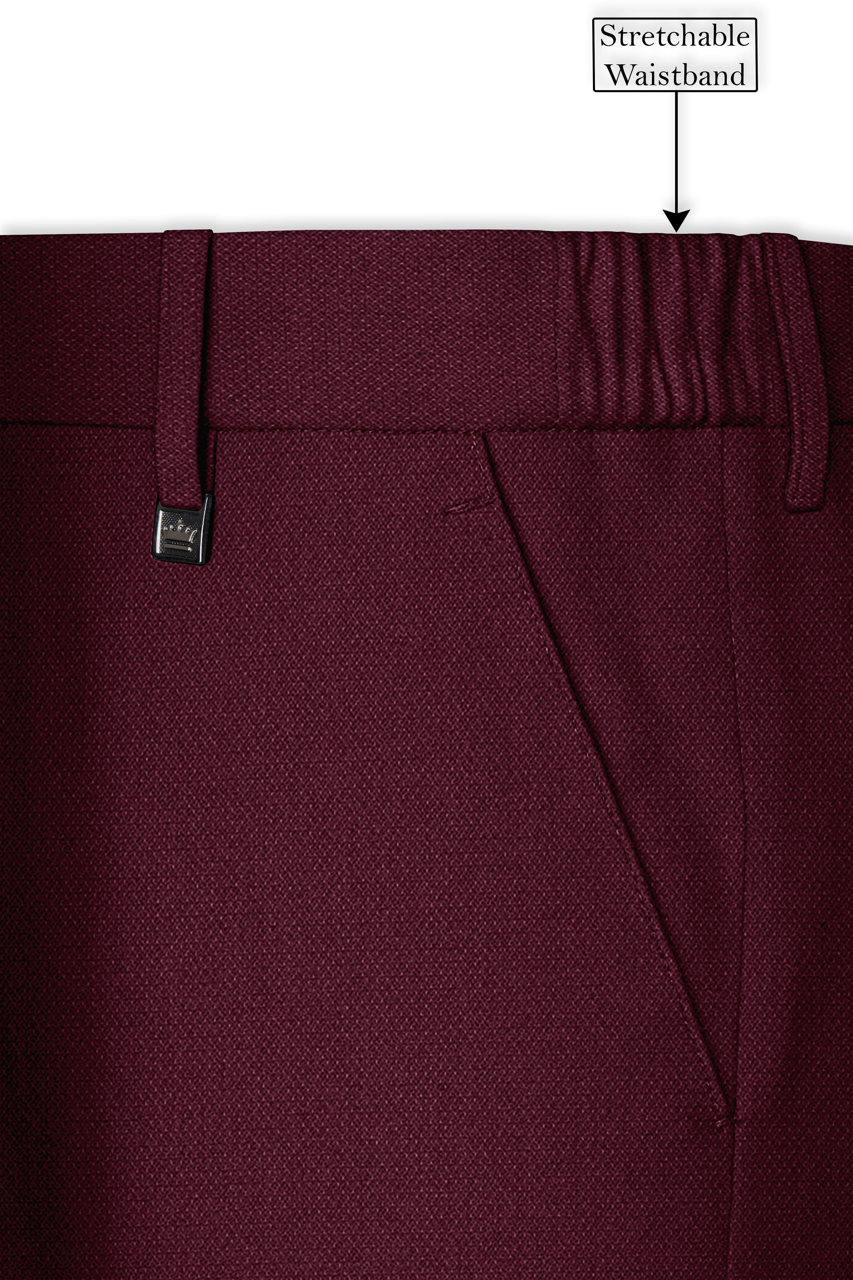 Imperial-Crater Maroon Diamond Textured Wool Rich Slight Stretch Waistband Pant