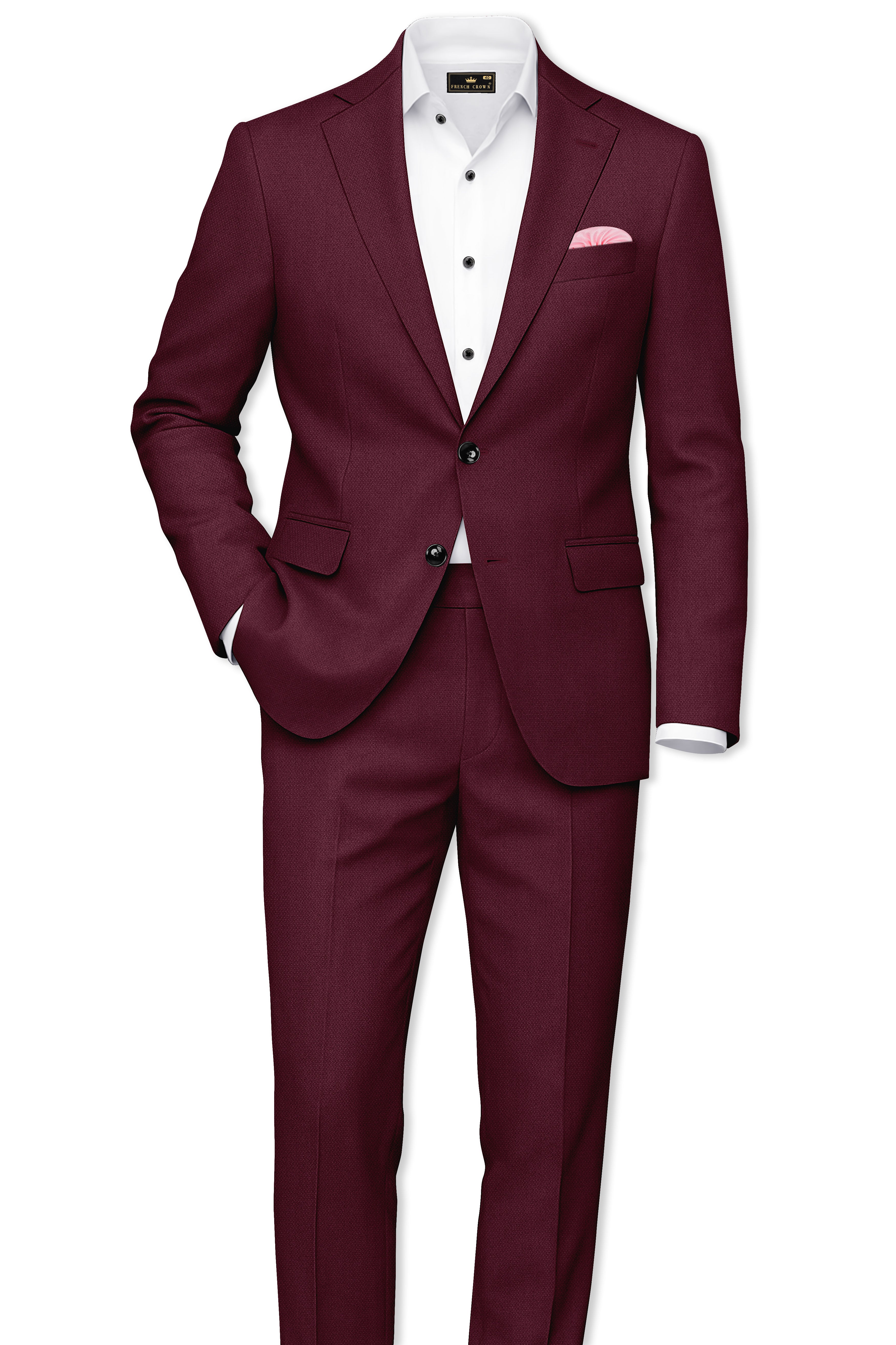 Imperial-Crater Maroon Diamond Textured Wool Rich Slight Stretch Waistband Pant