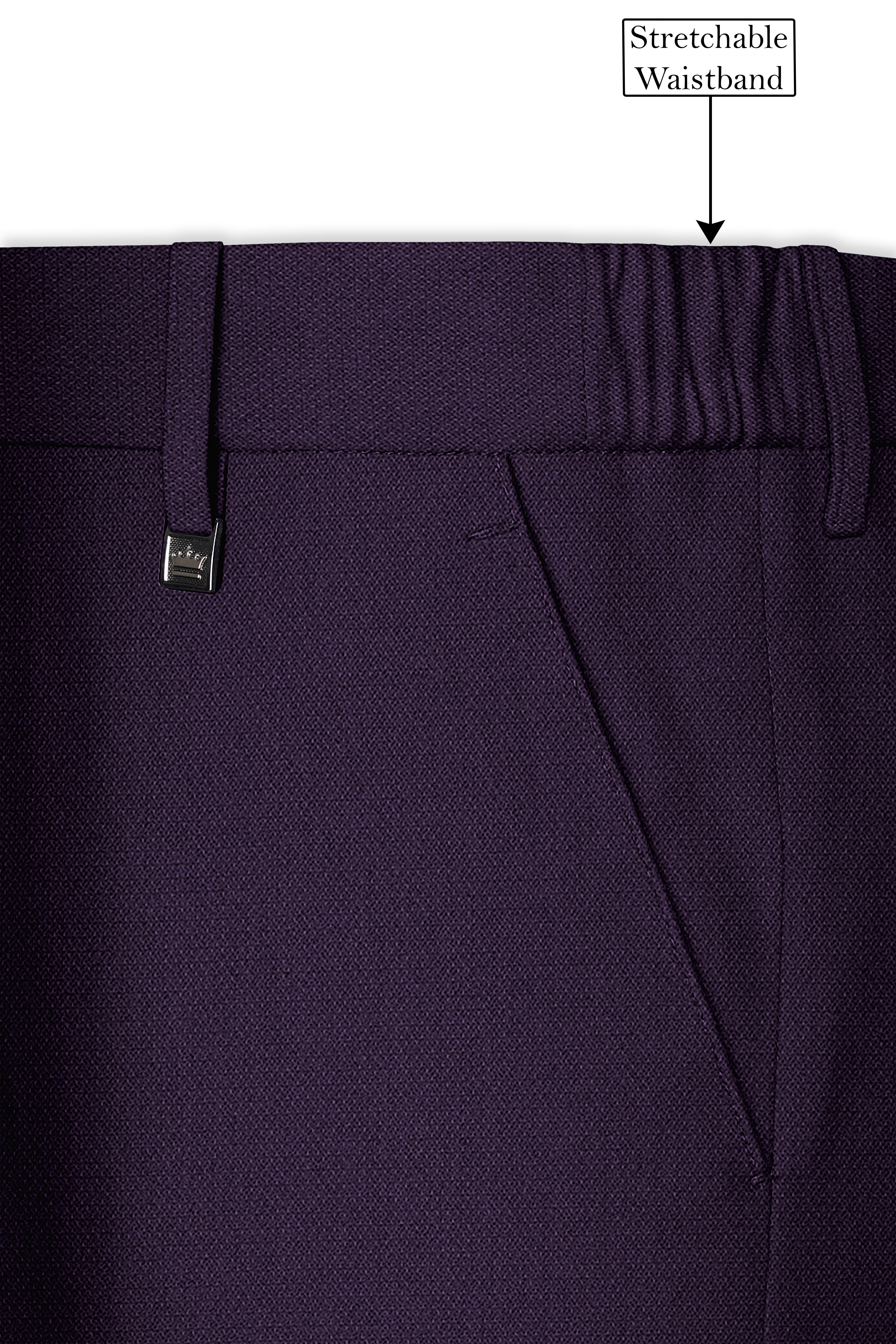 Opulent-Bastille Purple Diamond Textured Wool Rich Slight Stretch Waistband Pant