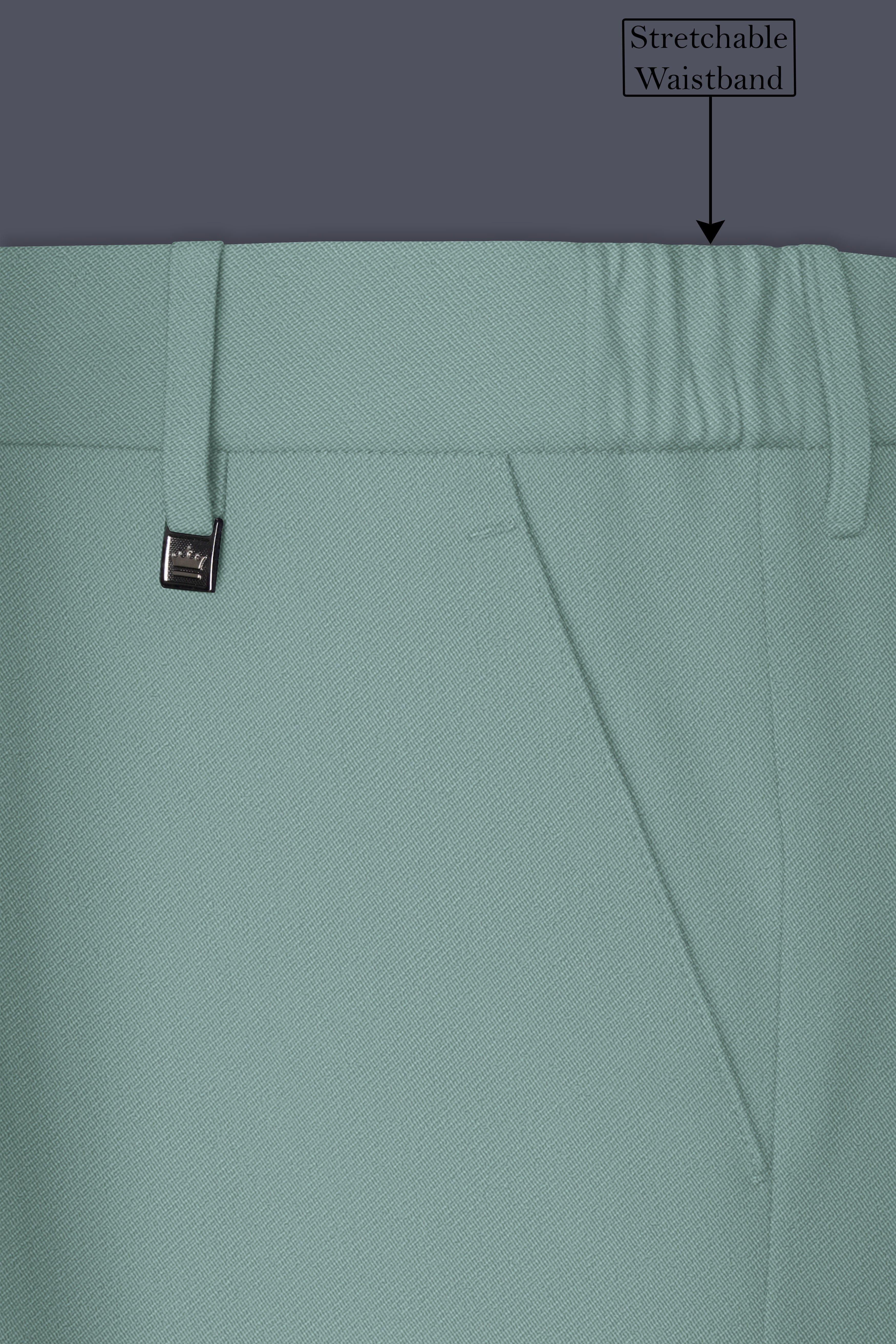 Verde-Korean Spanish Green 4-Way Stretch Wrinkle-Free Wool Rich Stretchable Waistband Pant