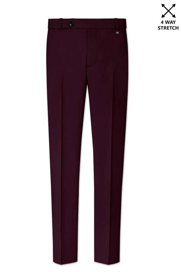 Veltrix-Korean Aubergine Maroon 4-Way Stretch Wrinkle-Free Fluid Drape Fabric Stretchable Waistband Pant