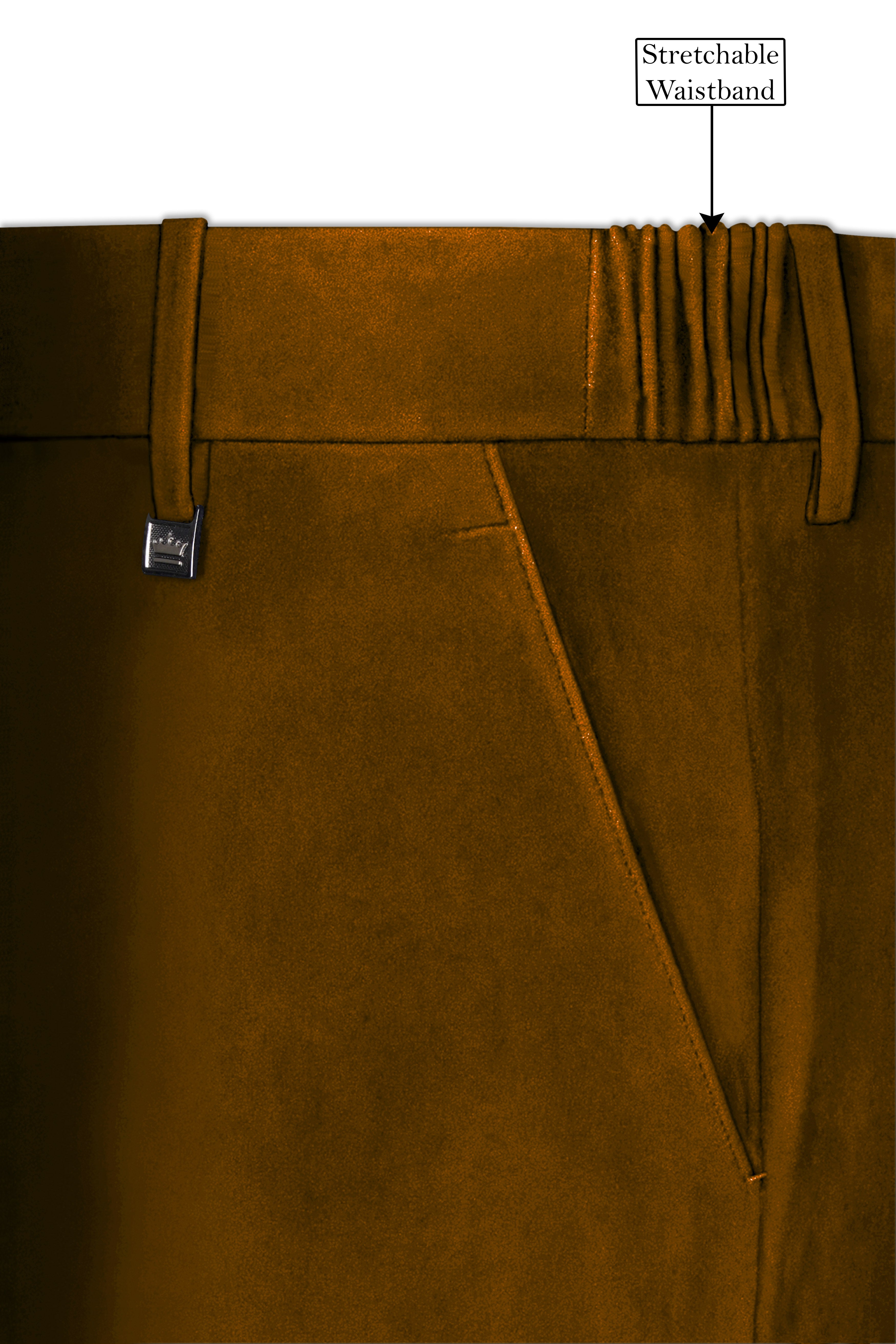 Cavaro-Saddle Brown Velvet Stretchable Waistband Pant