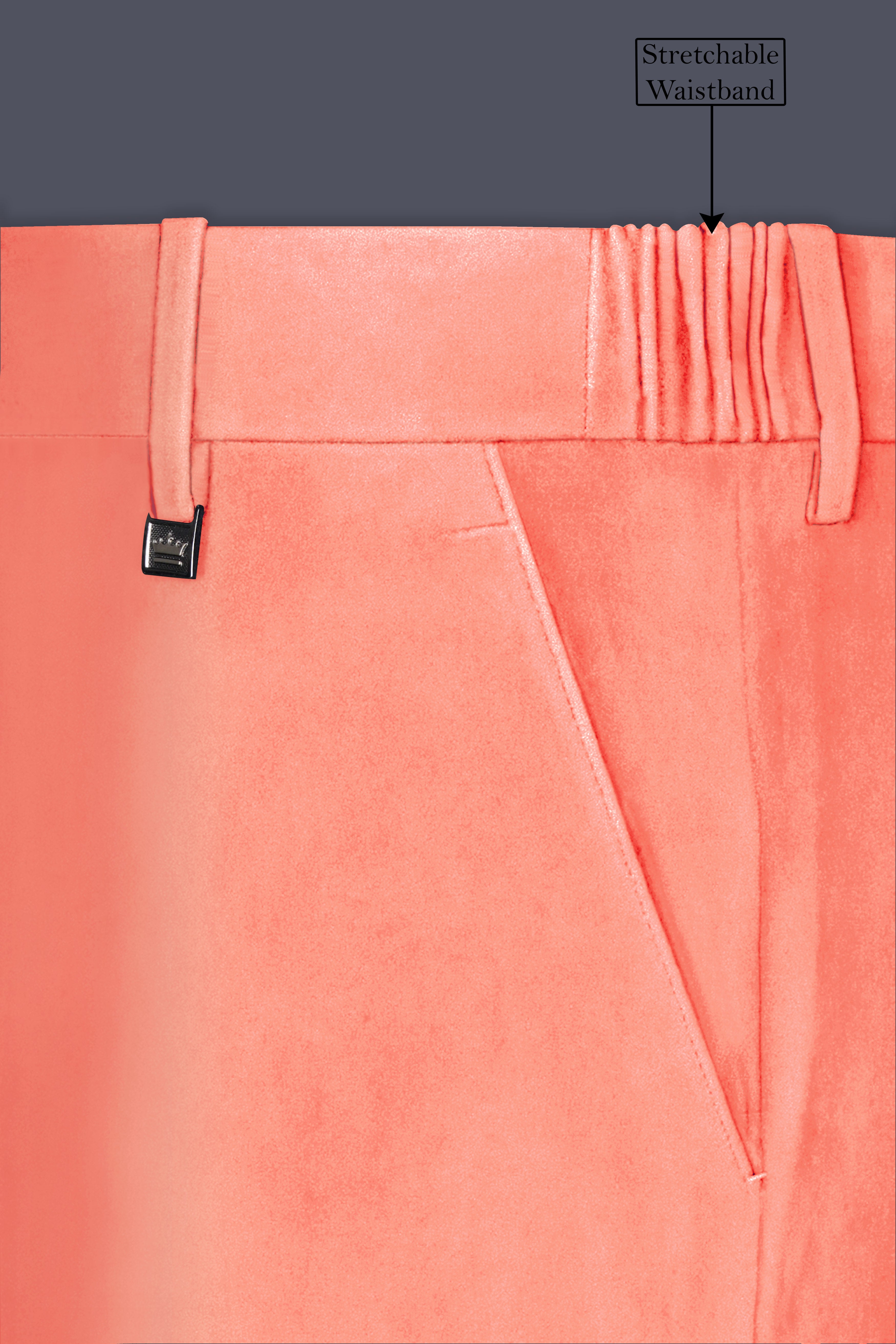 Zyron-Salmon Orange Velvet Stretchable Waistband Pant