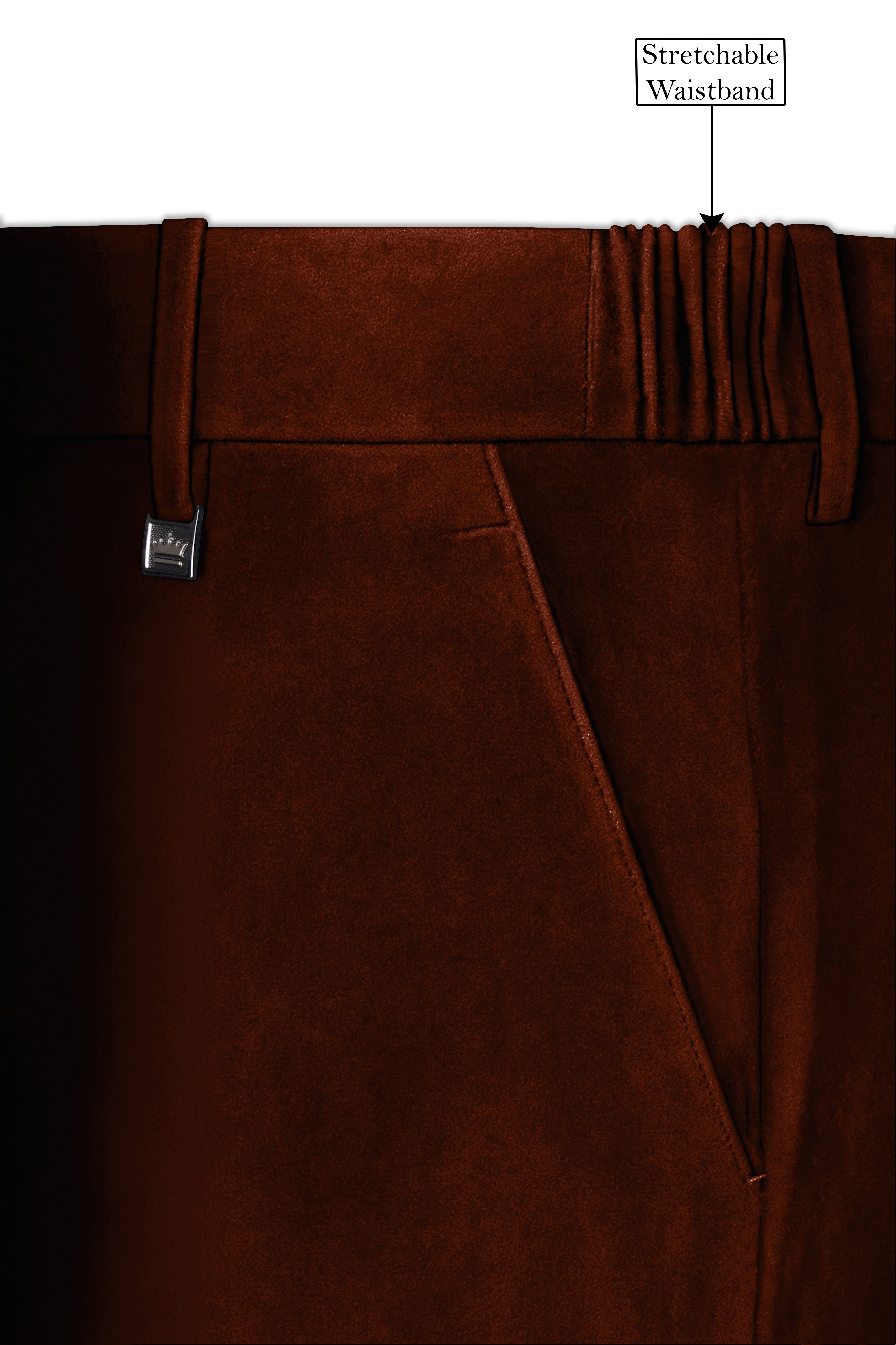 Eldor-Van Cleef Brown Velvet Stretchable Waistband Pant