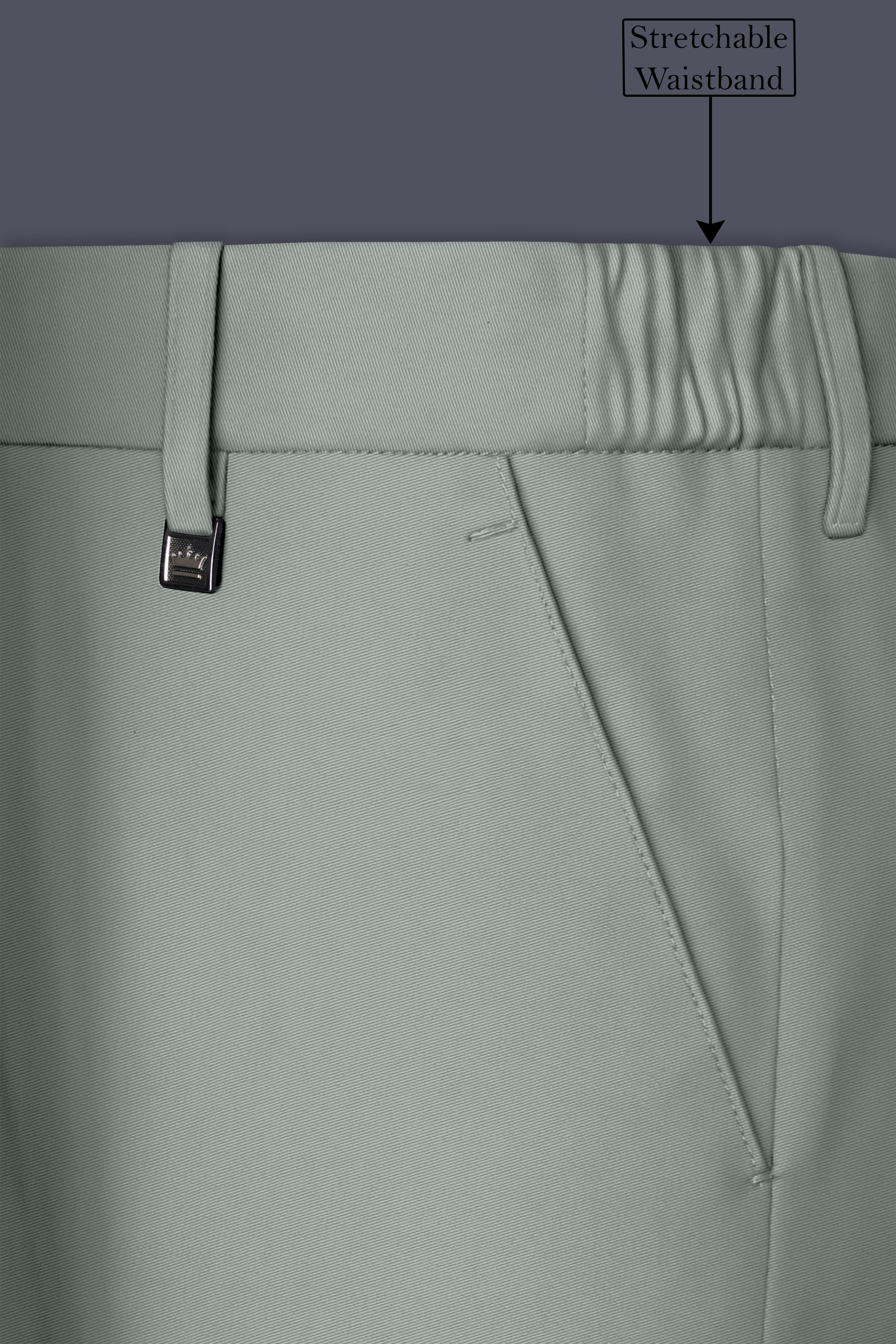 Beryl-Regent Green Slight Stretch Subtle Sheen Poly-Viscose Waistband Pant