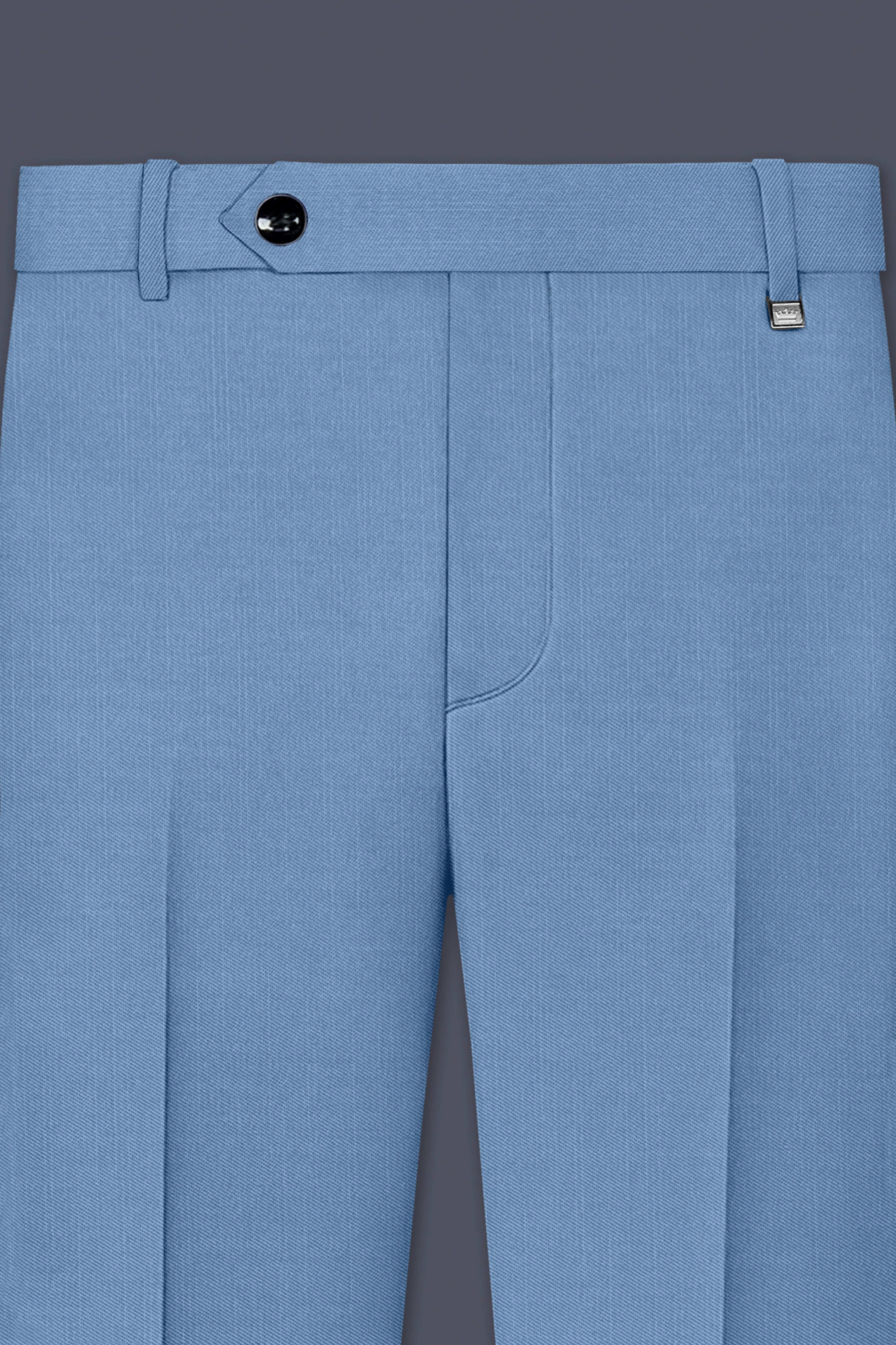 Azure-Glaucous Blue Wool Rich Slight Stretch Waistband Pant