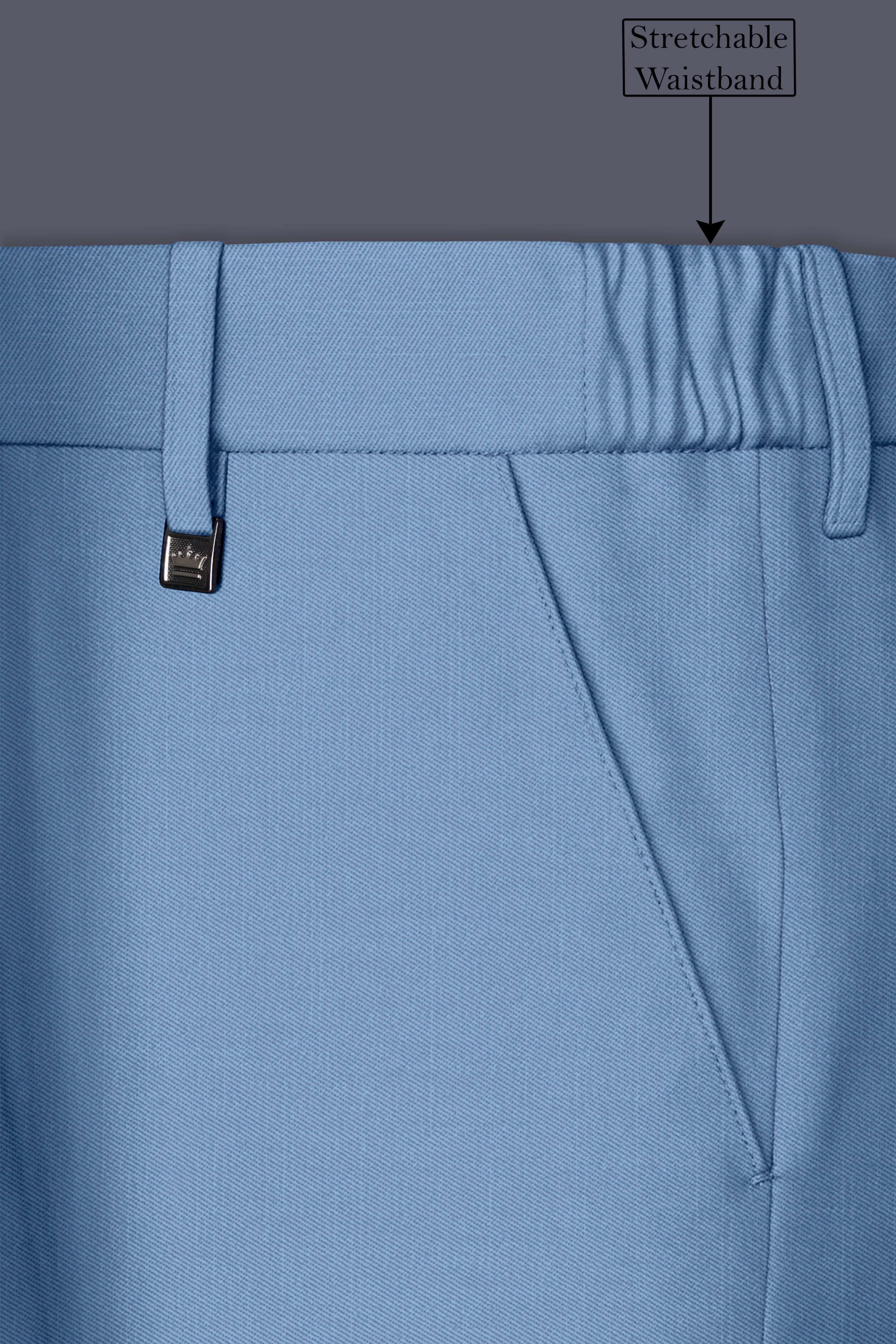 Azure-Glaucous Blue Wool Rich Slight Stretch Waistband Pant