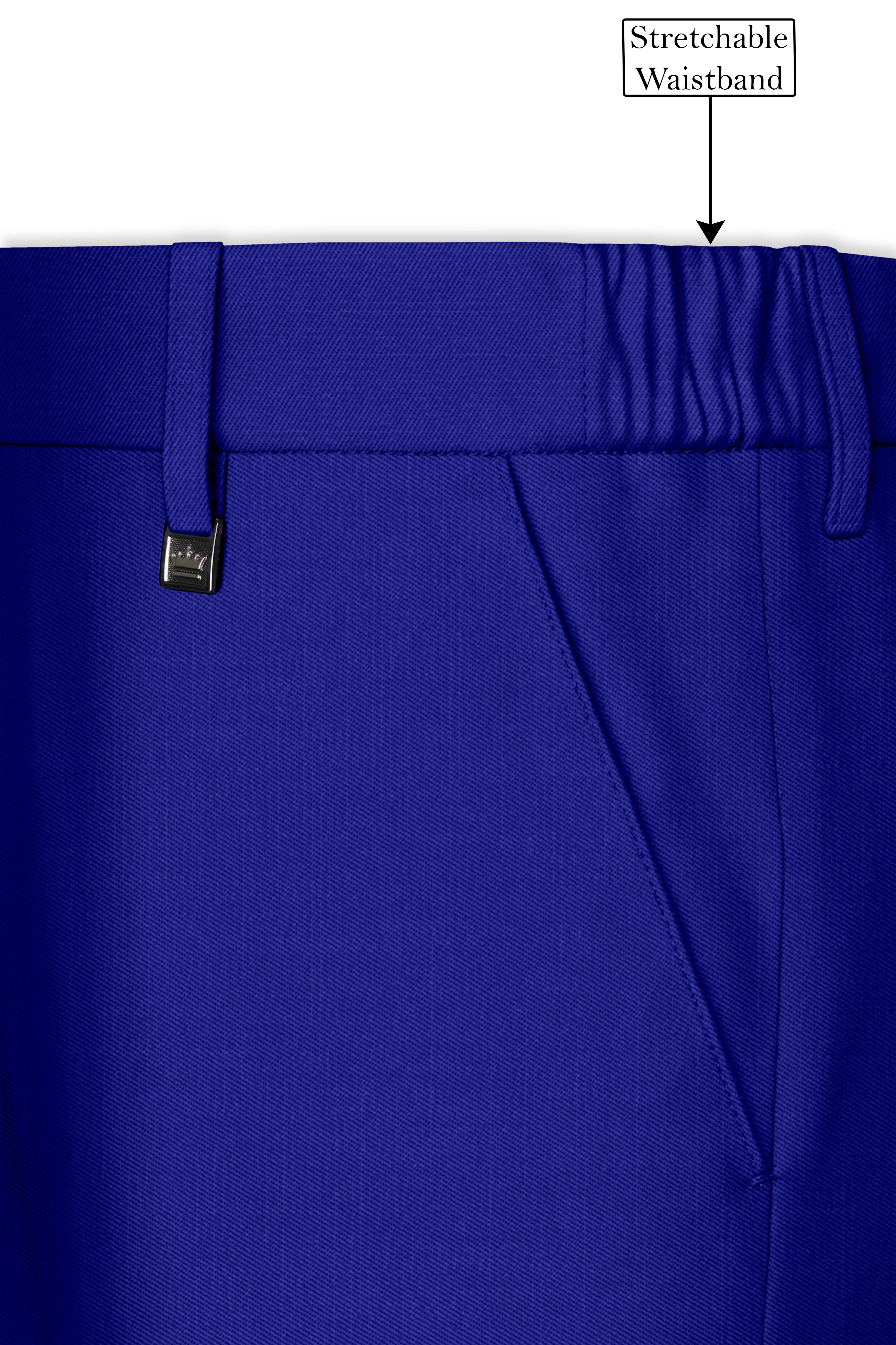 Stratos-Cobalt Blue Wool Rich Slight Stretch Waistband Pant