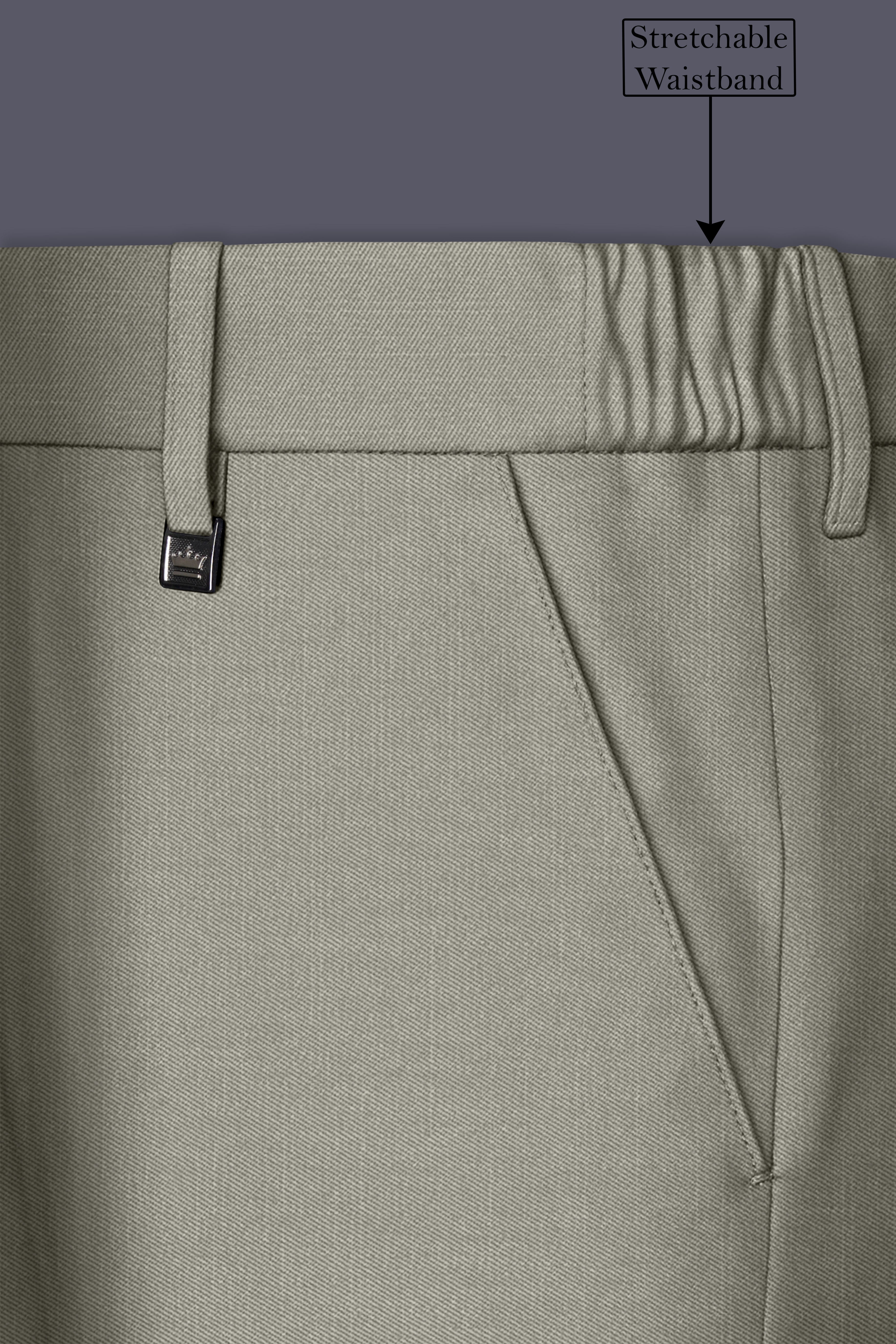 Viridian-Bandicoot Green Wool Rich Slight Stretch Waistband Pant