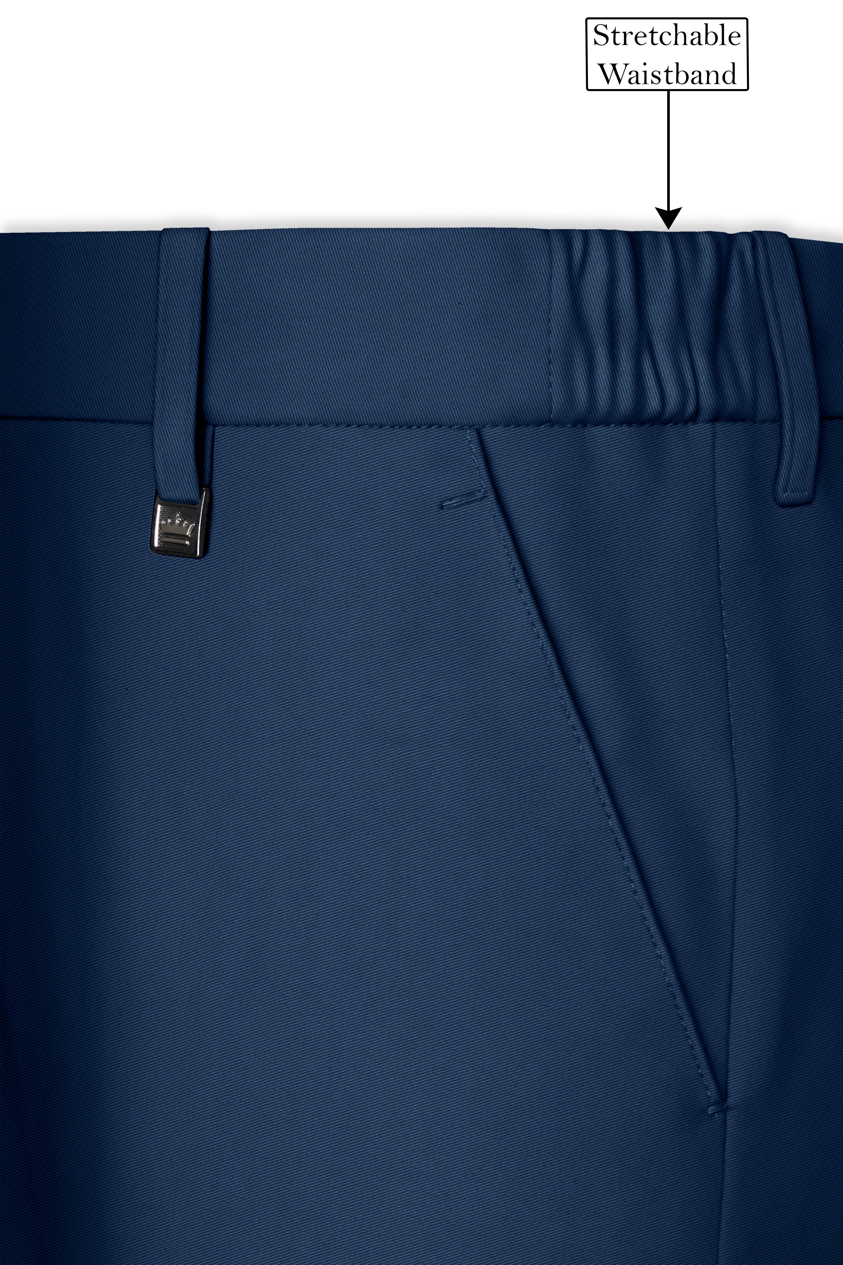 Azuron-Rhino Blue Slight Stretch Subtle Sheen Poly-Viscose Waistband Pant