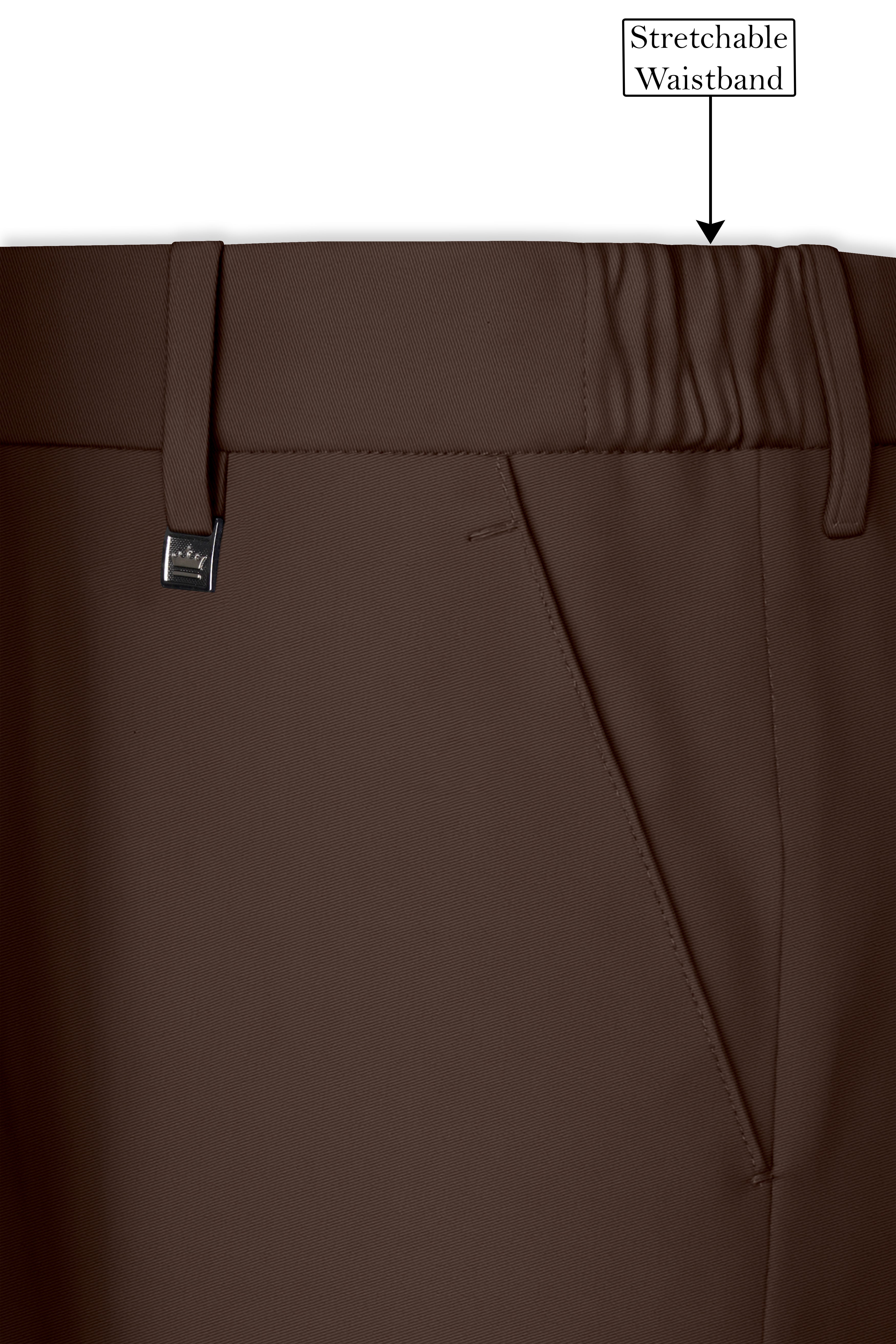 Dunaro-Taupe Brown Slight Stretch Subtle Sheen Poly-Viscose Waistband Pant