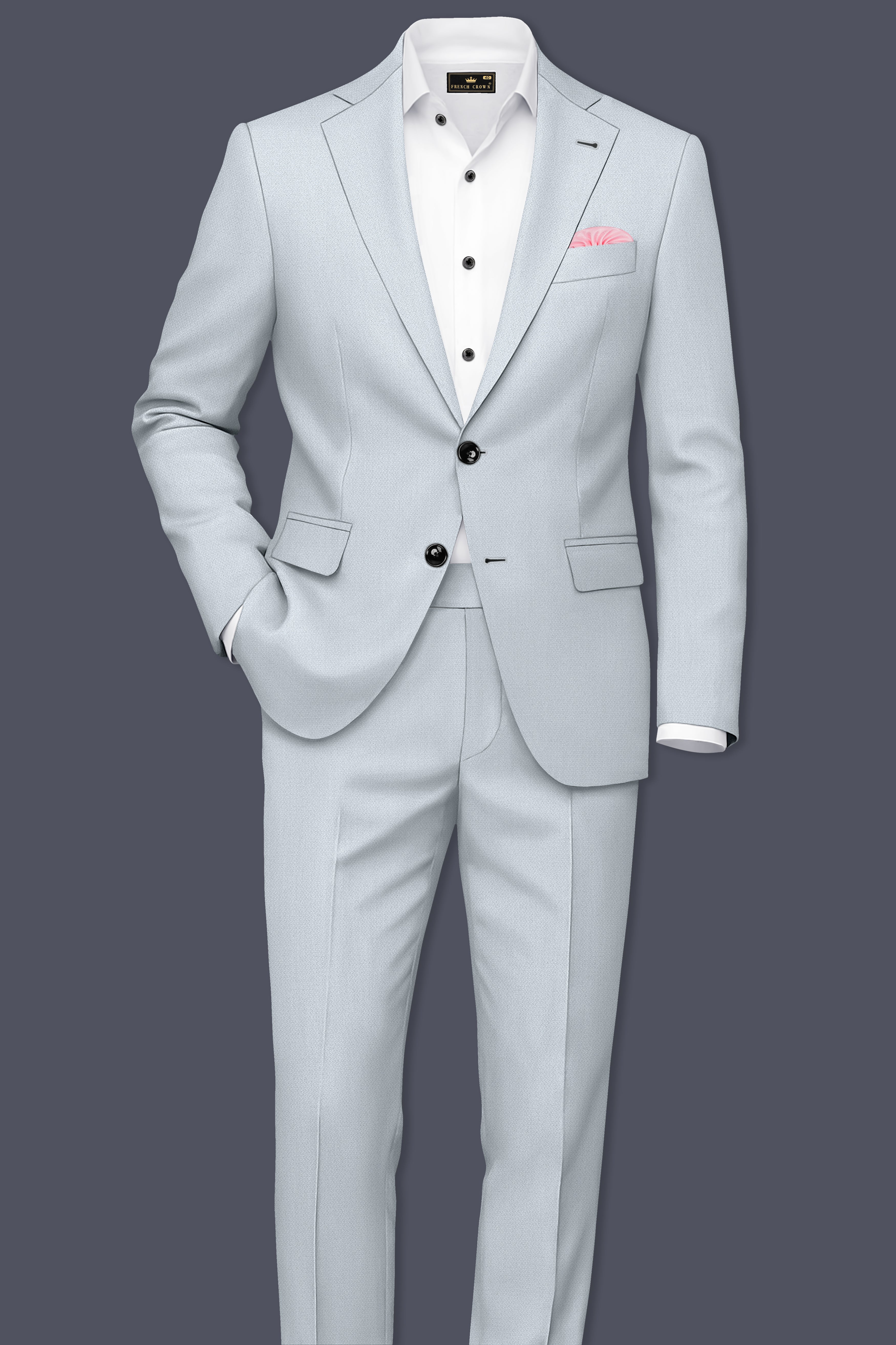 Prism-Chalice Gray Diamond Textured Wool Rich Slight Stretch Waistband Pant