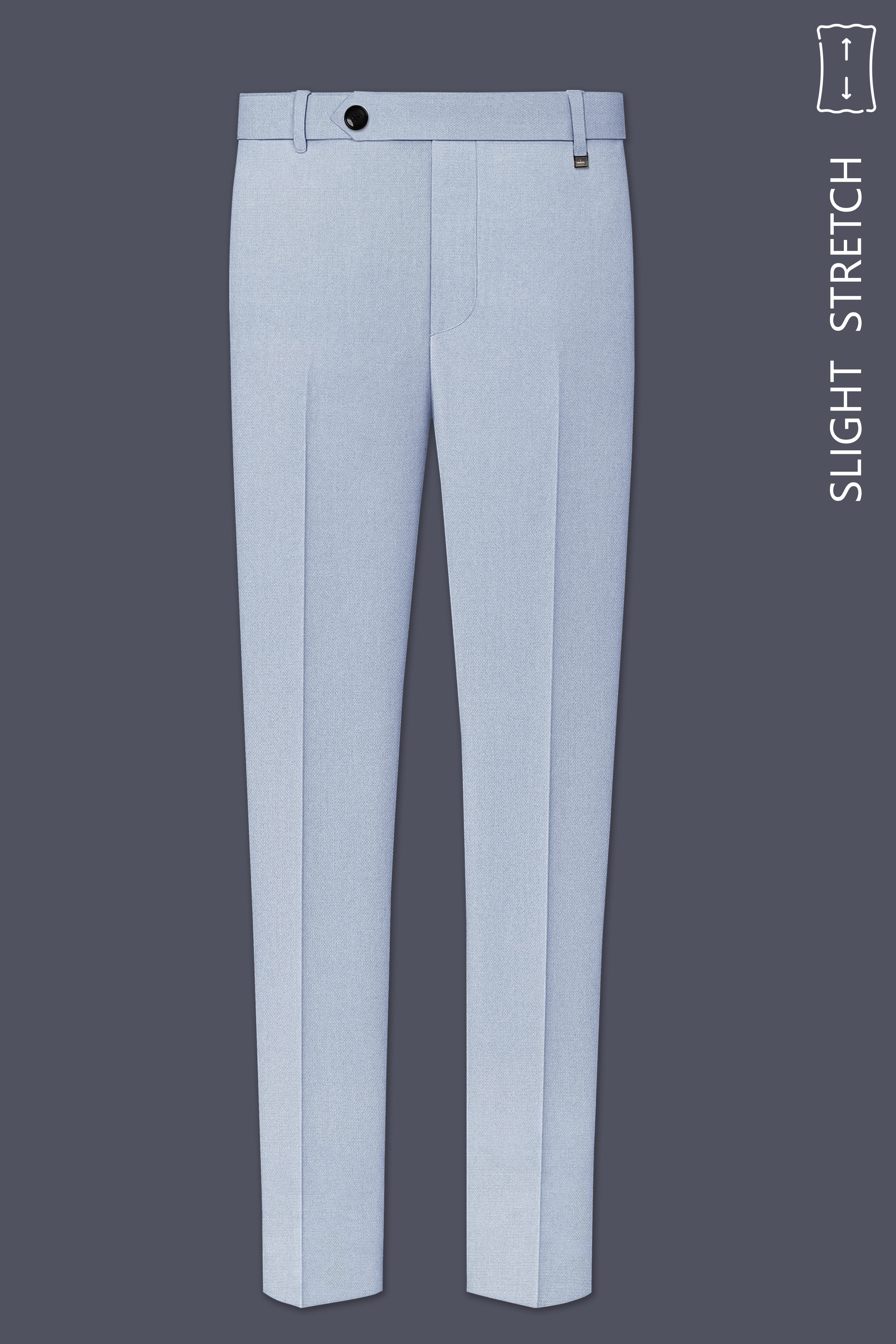 Azure-Heather Blue Diamond Textured Wool Rich Slight Stretch Waistband Pant