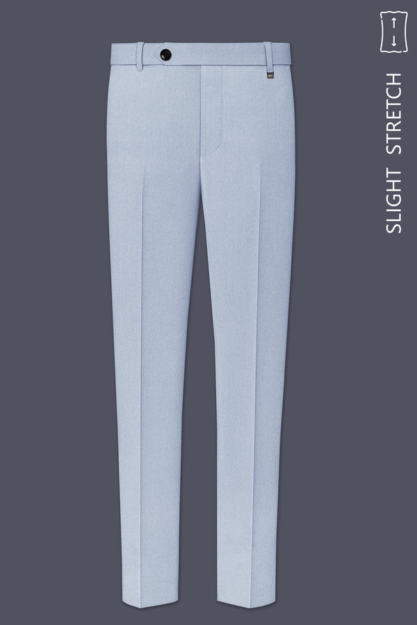 Azure-Heather Blue Diamond Textured Wool Rich Slight Stretch Waistband Pant