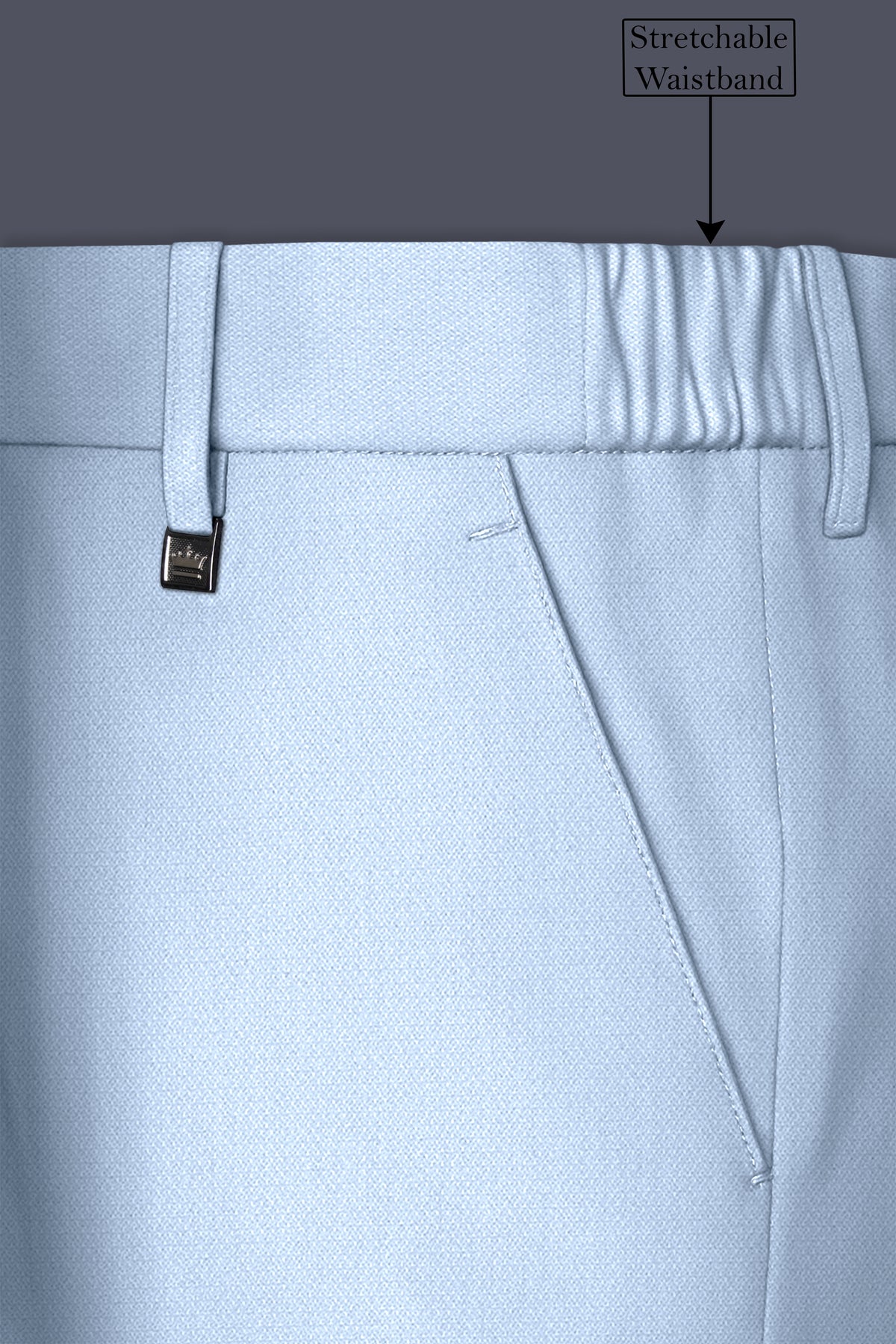 Azure-Heather Blue Diamond Textured Wool Rich Slight Stretch Waistband Pant