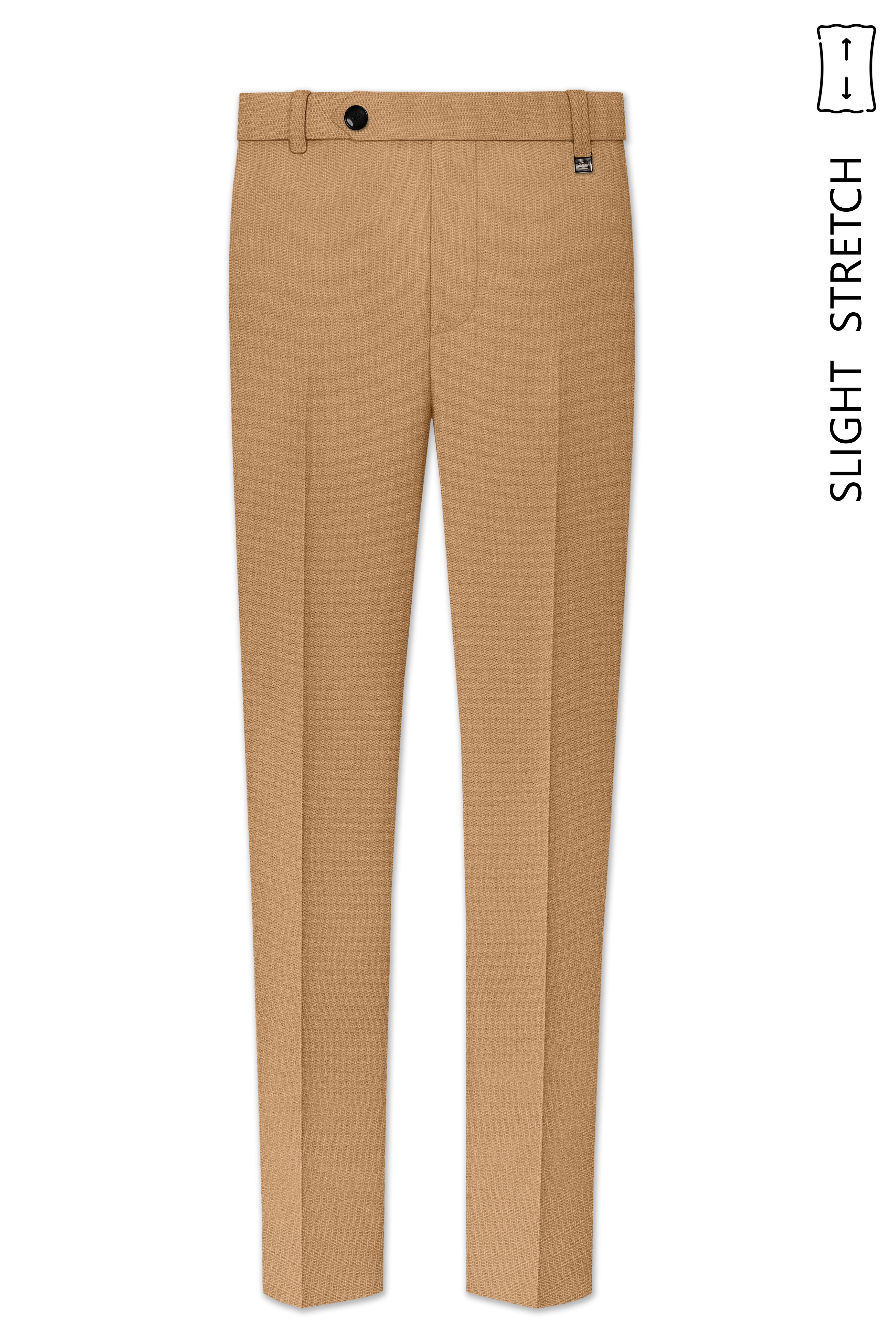 Sienna-Teak Brown Diamond Textured Wool Rich Slight Stretch Waistband Pant