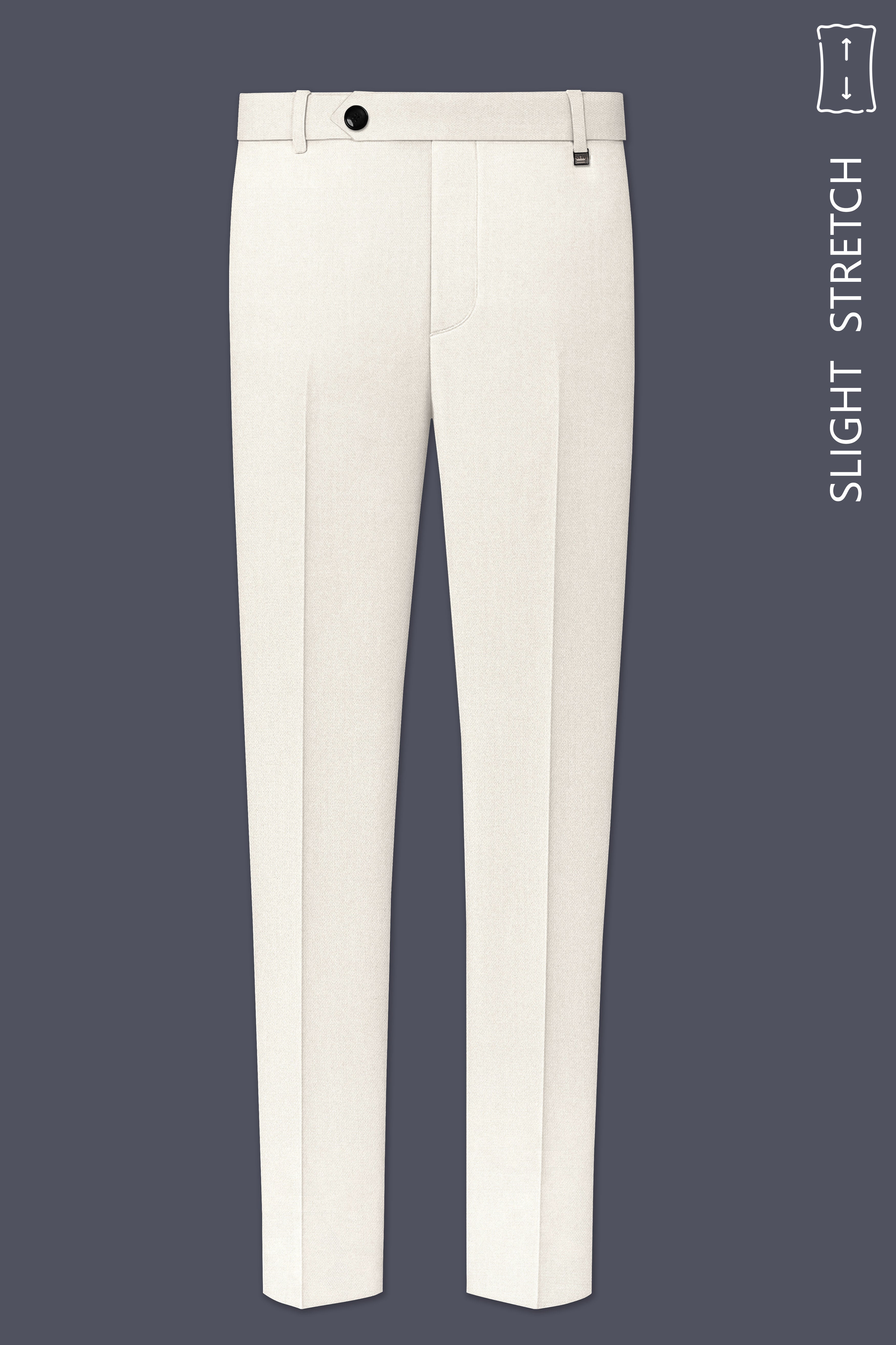 Ecru-Merino Off White Diamond Textured Wool Rich Slight Stretch Waistband Pant