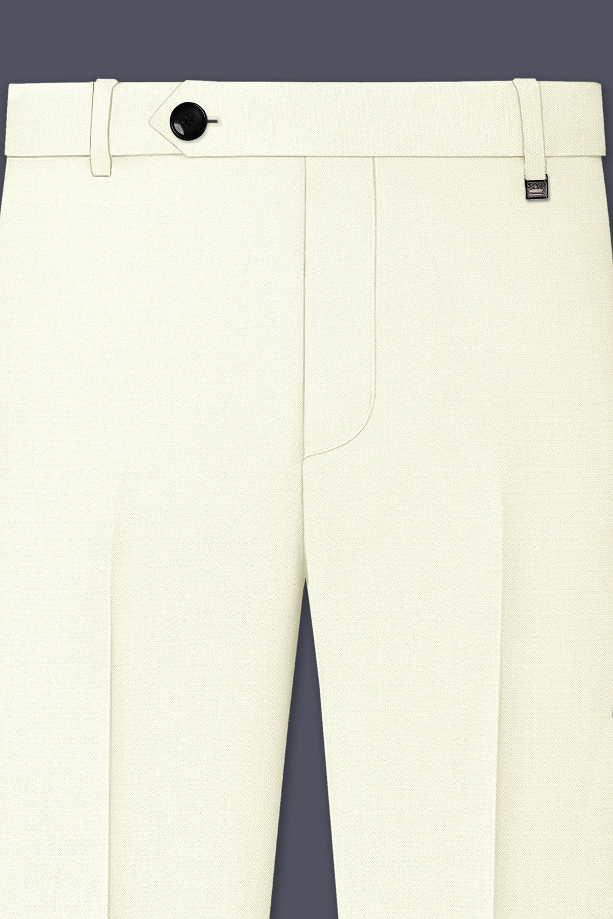Ecru-Merino Off White Diamond Textured Wool Rich Slight Stretch Waistband Pant