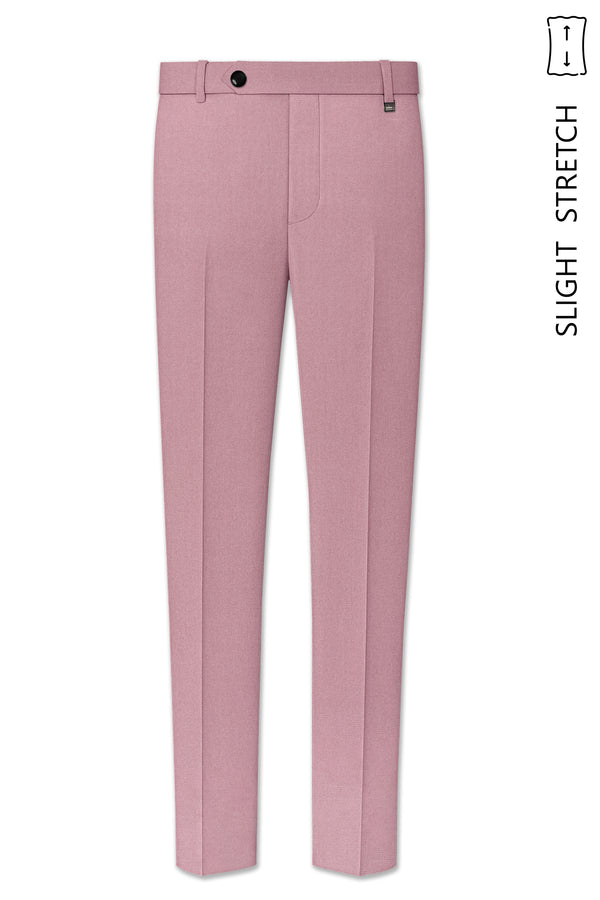 Aurore-Brandy Rose Pink Diamond Textured Wool Rich Slight Stretch Waistband Pant