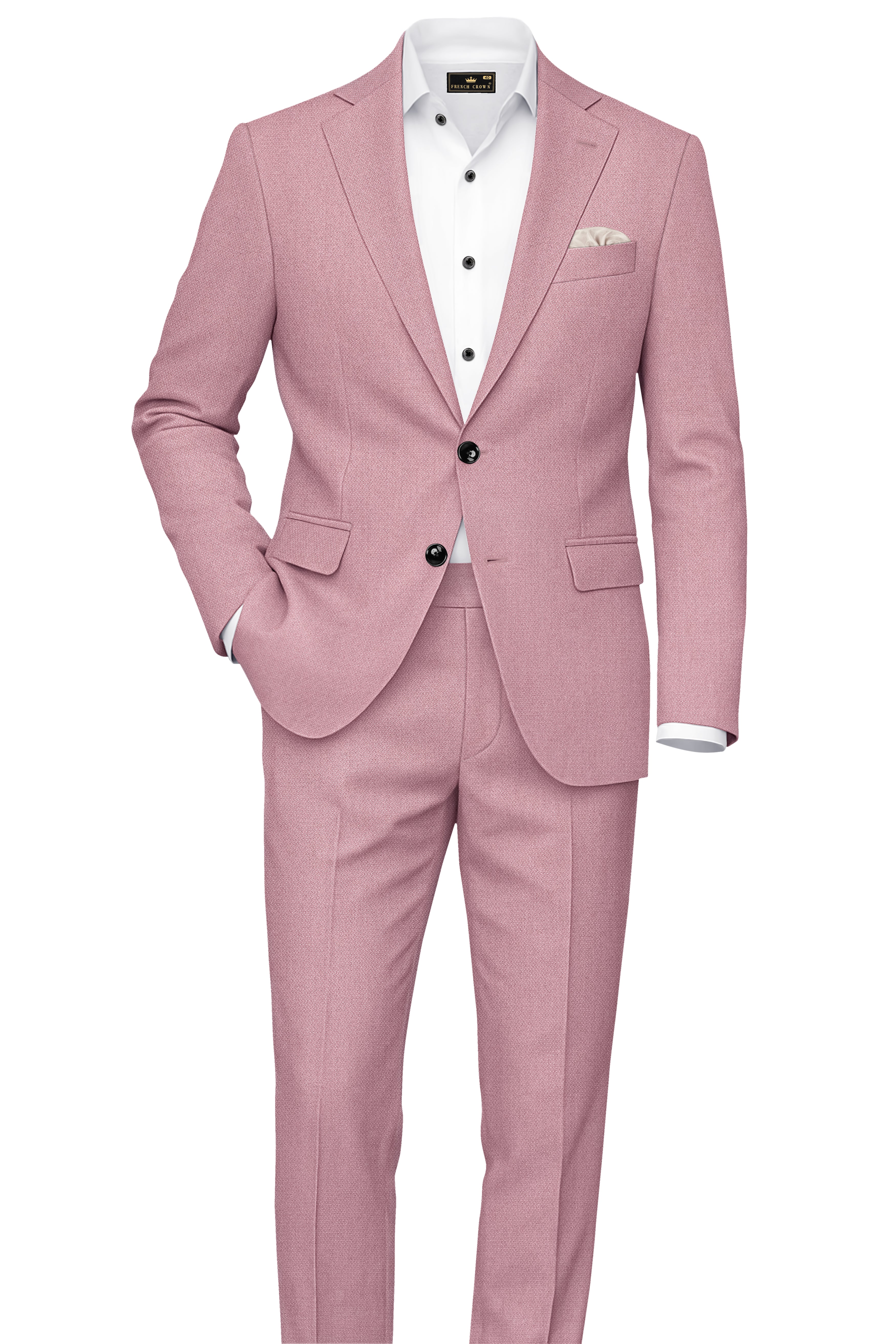 Aurore-Brandy Rose Pink Diamond Textured Wool Rich Slight Stretch Waistband Pant