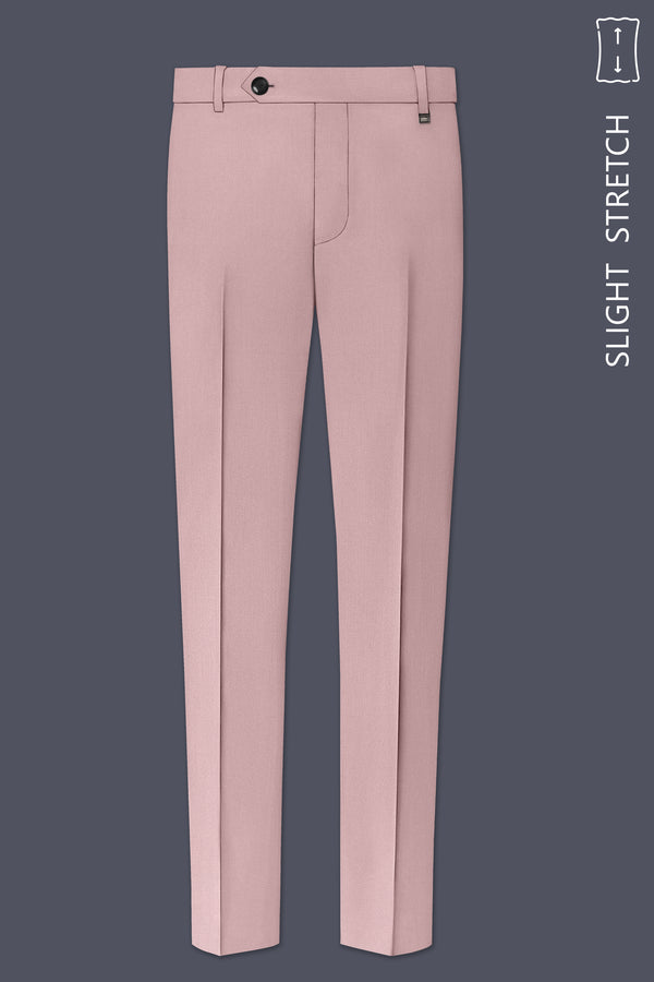 Aurore-Brandy Rose Pink Diamond Textured Wool Rich Slight Stretch Waistband Pant