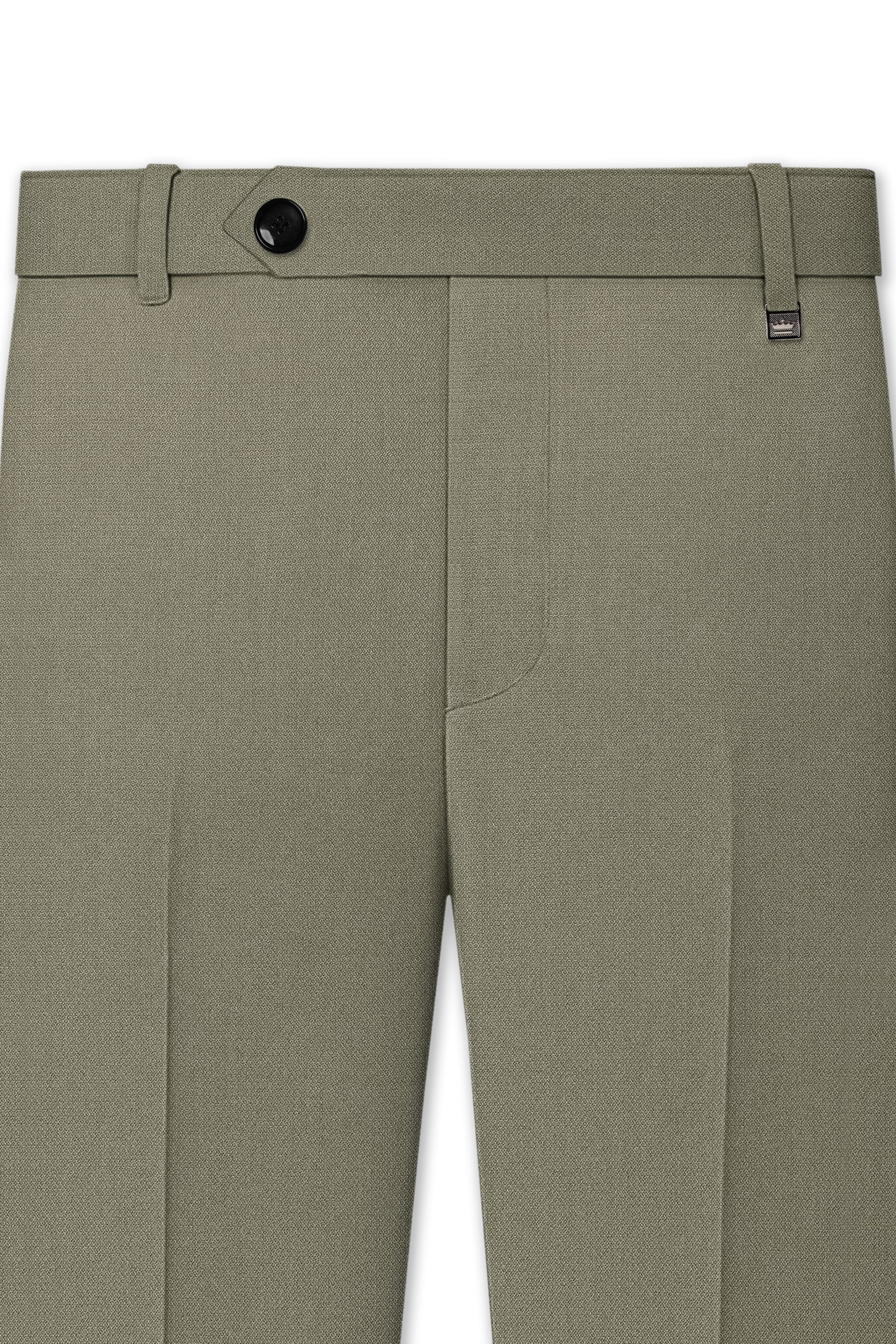 Verdo-Pablo Green Diamond Textured Wool Rich Slight Stretch Waistband Pant