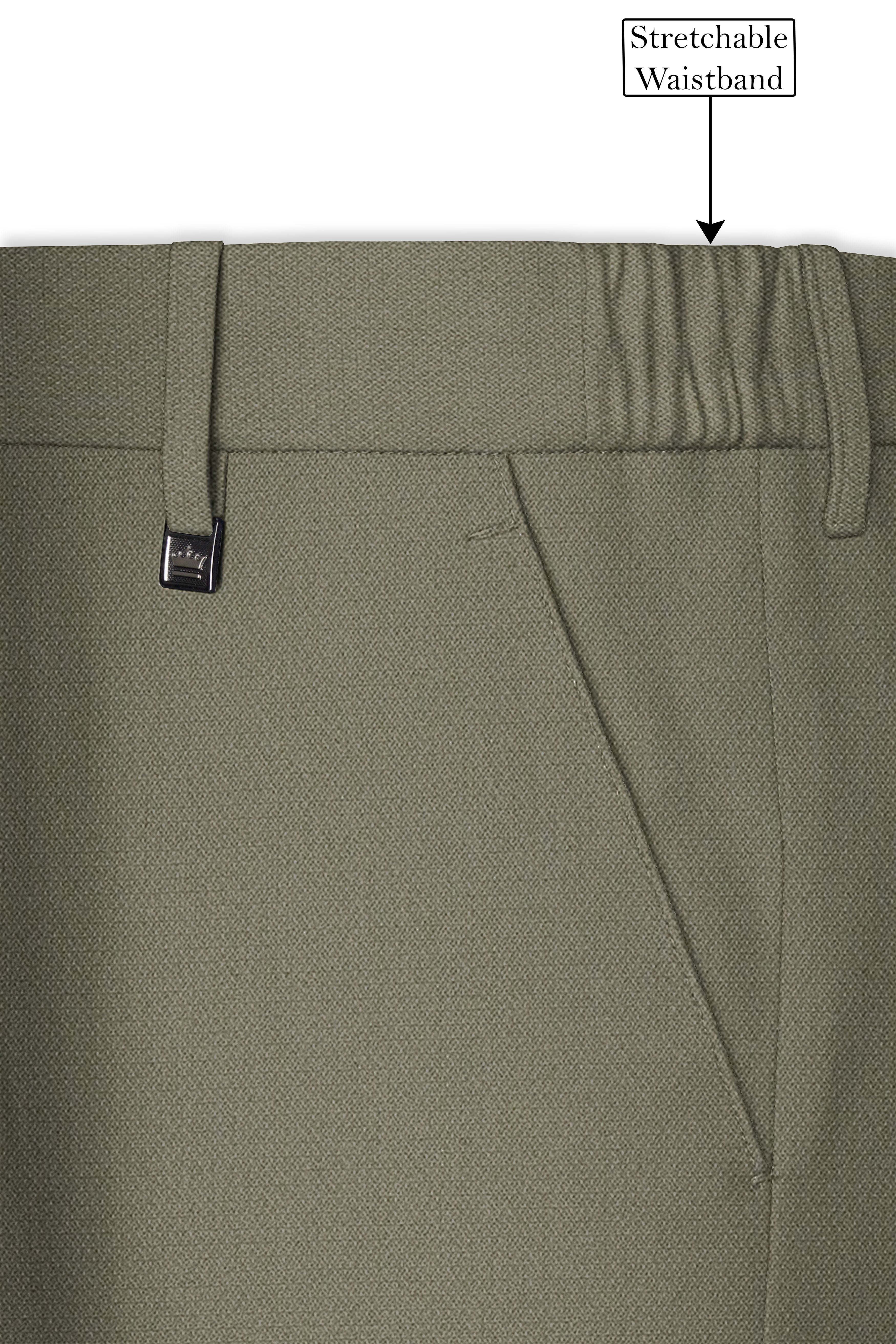 Verdo-Pablo Green Diamond Textured Wool Rich Slight Stretch Waistband Pant