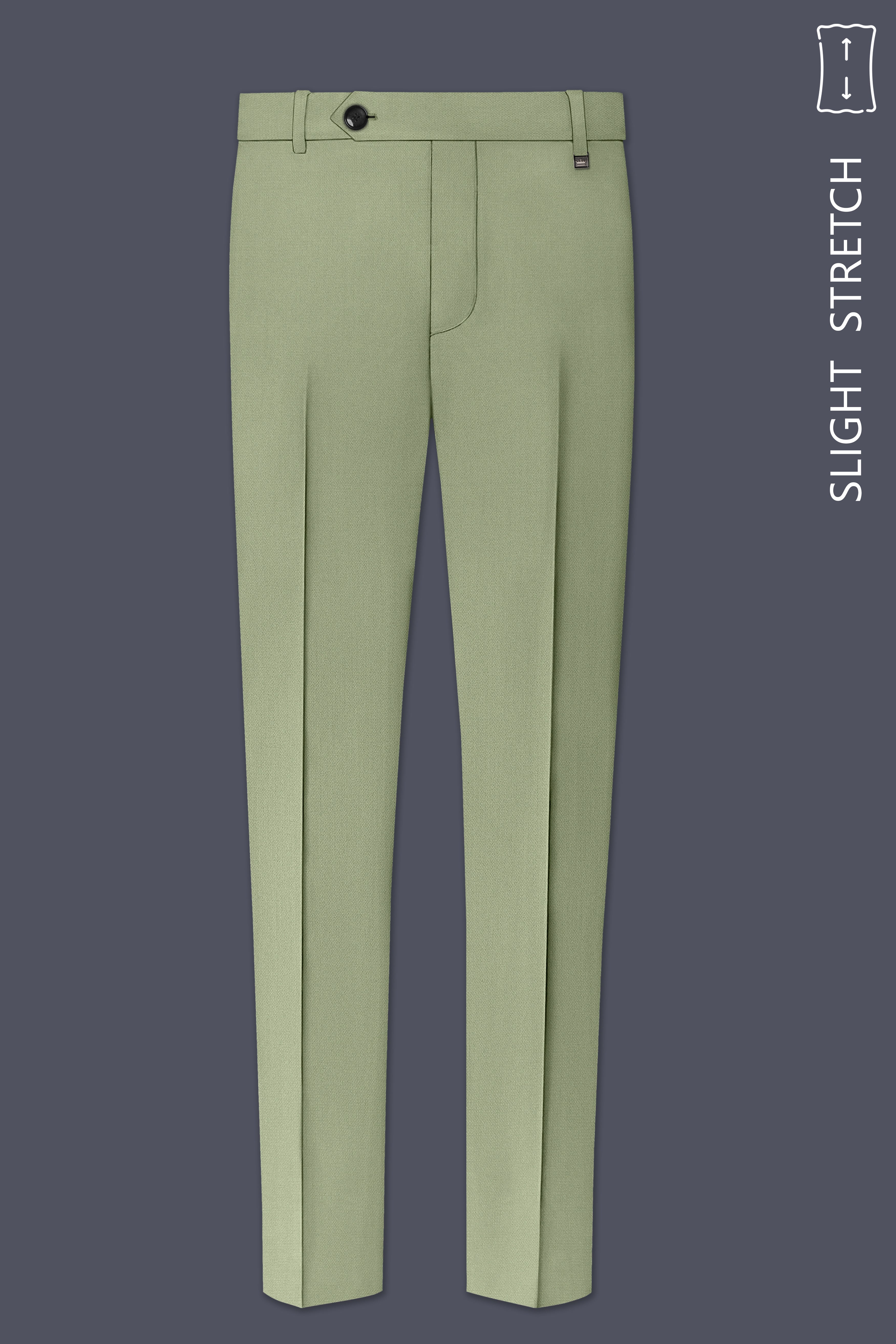 Verdo-Pablo Green Diamond Textured Wool Rich Slight Stretch Waistband Pant