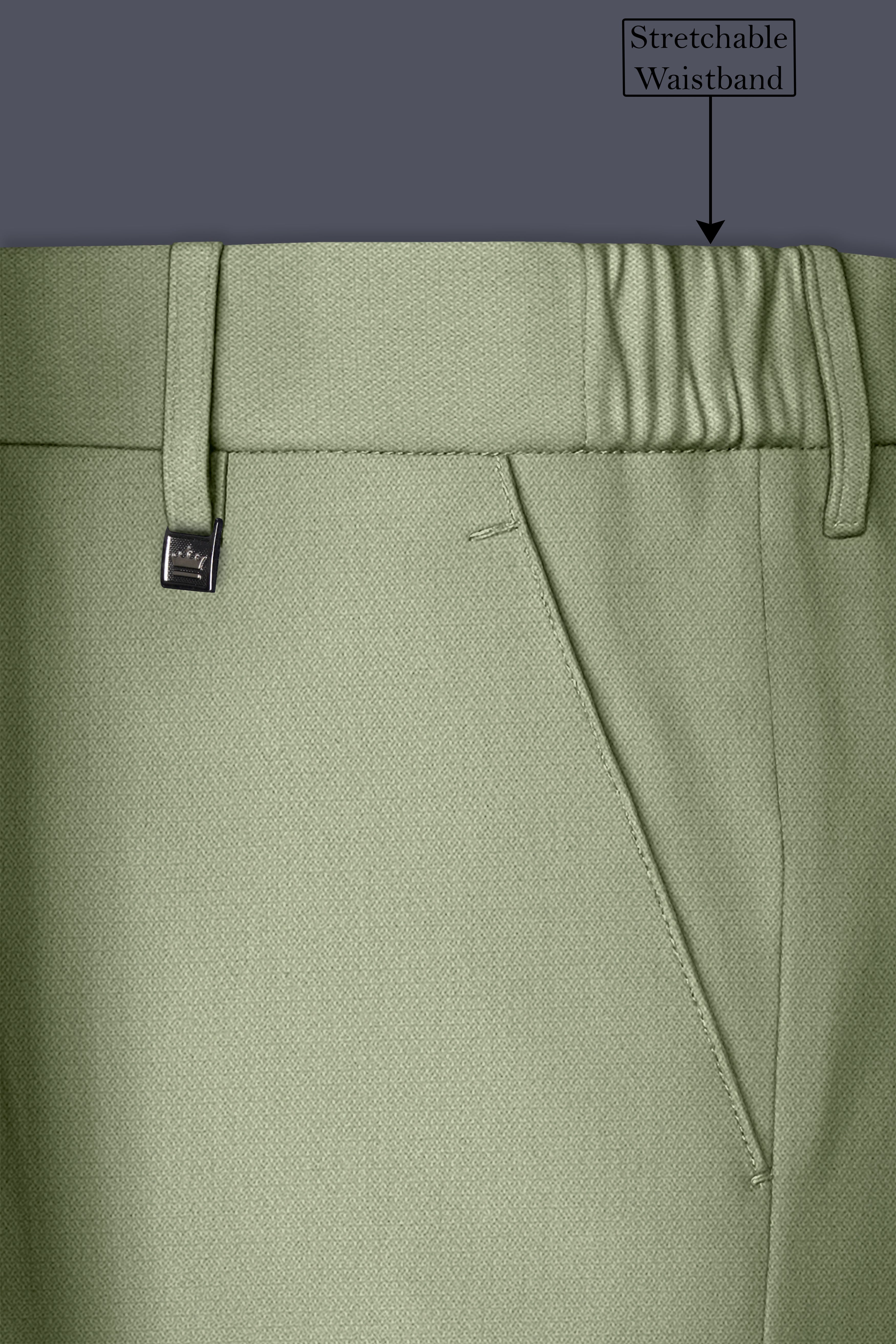 Verdo-Pablo Green Diamond Textured Wool Rich Slight Stretch Waistband Pant